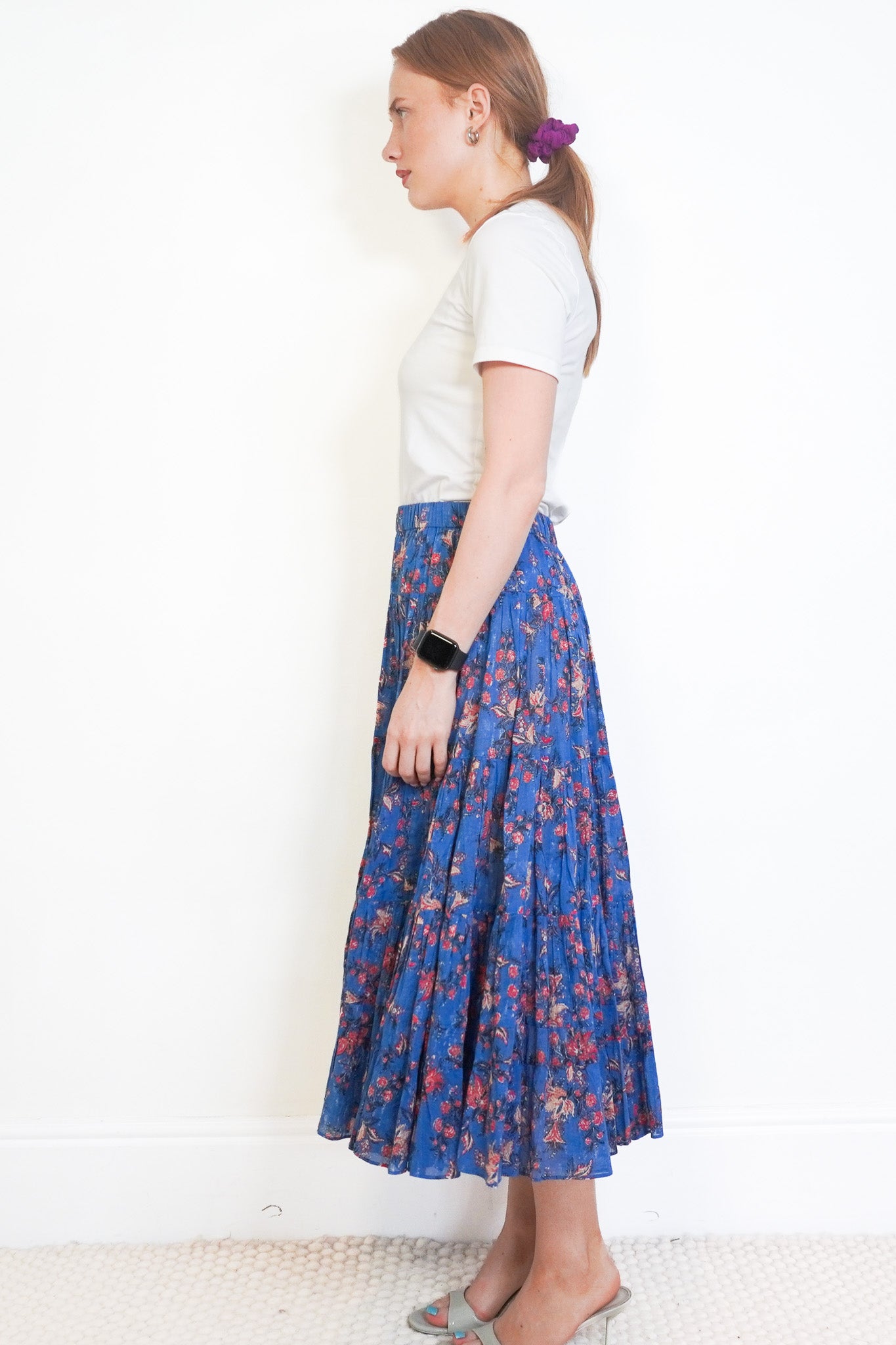 Side image Isabel Marant Blue Floral Tiered Midi Skirt 