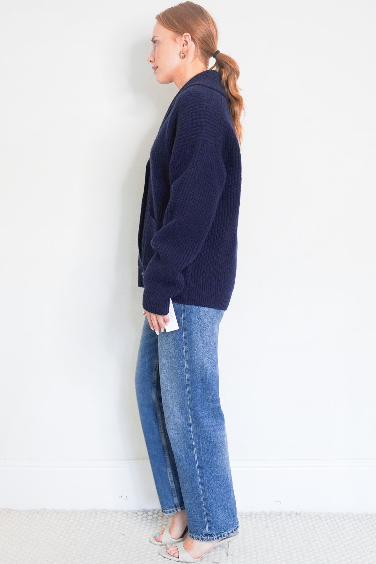 Side image Ralph Lauren Shawl Cardi-Long Sleeve Cardigan in Hunter Navy