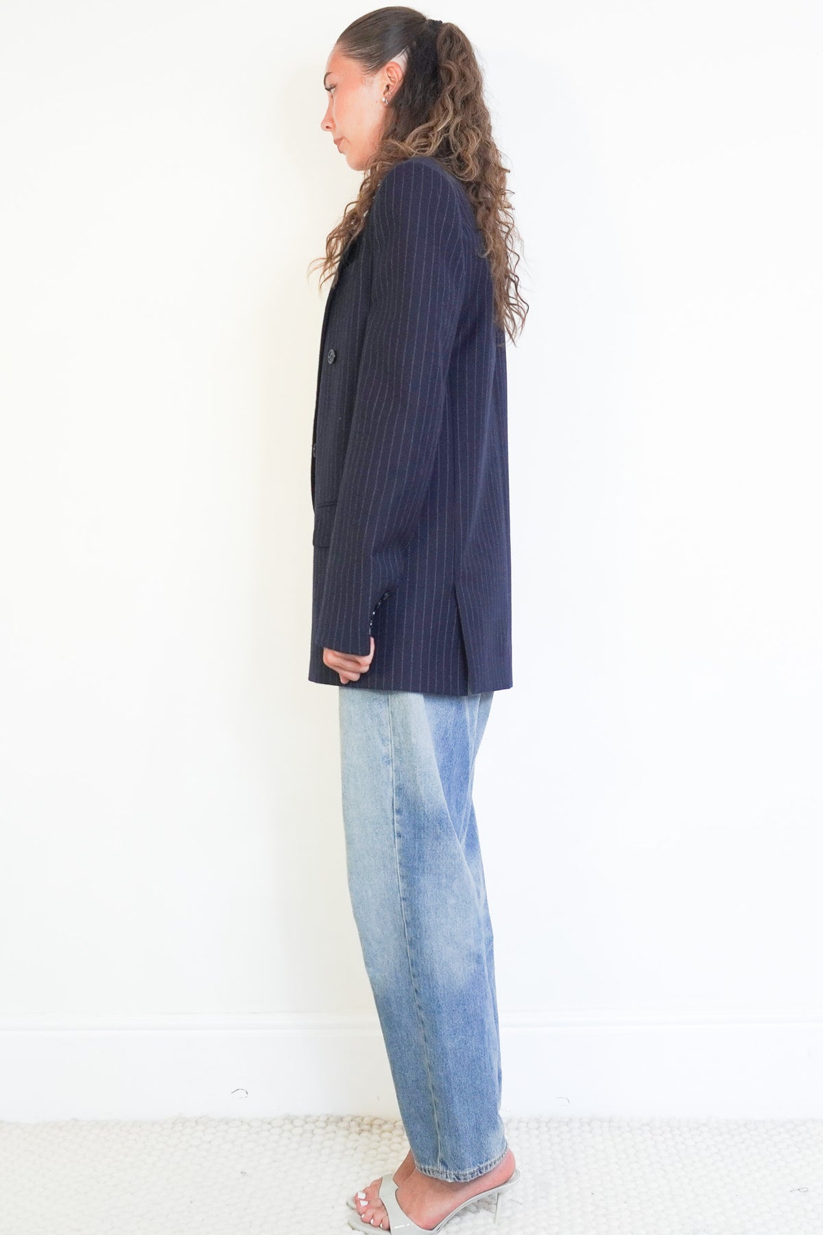 Side image Saint Laurent Double Breasted Pinstripe Navy Blazer