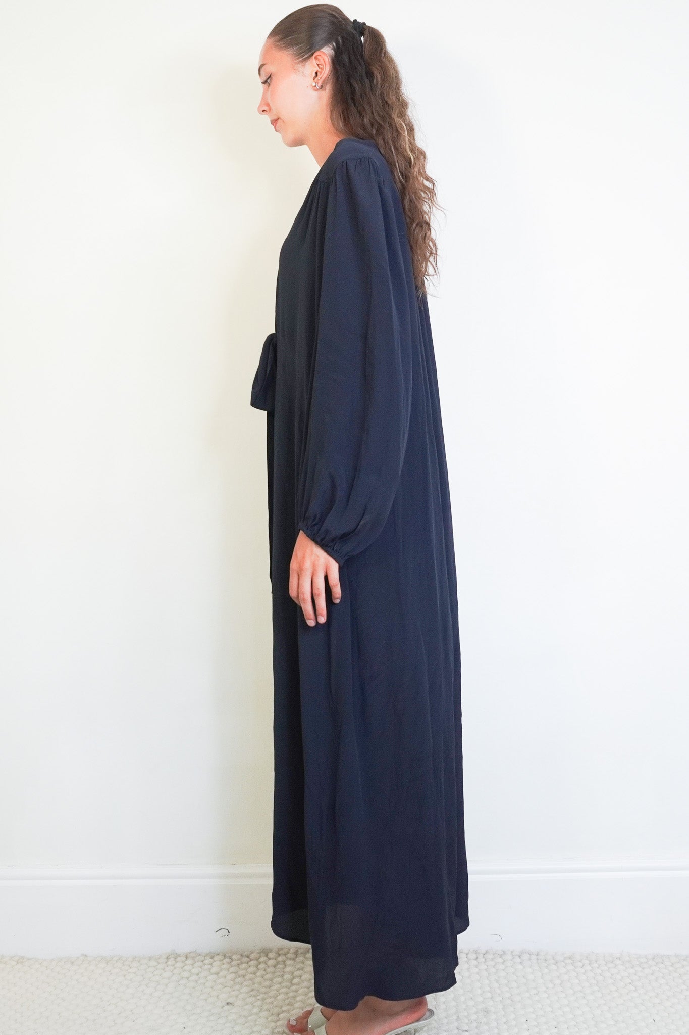 Side image Weekend Max Mara Navy Tie-Neck Maxi Dress