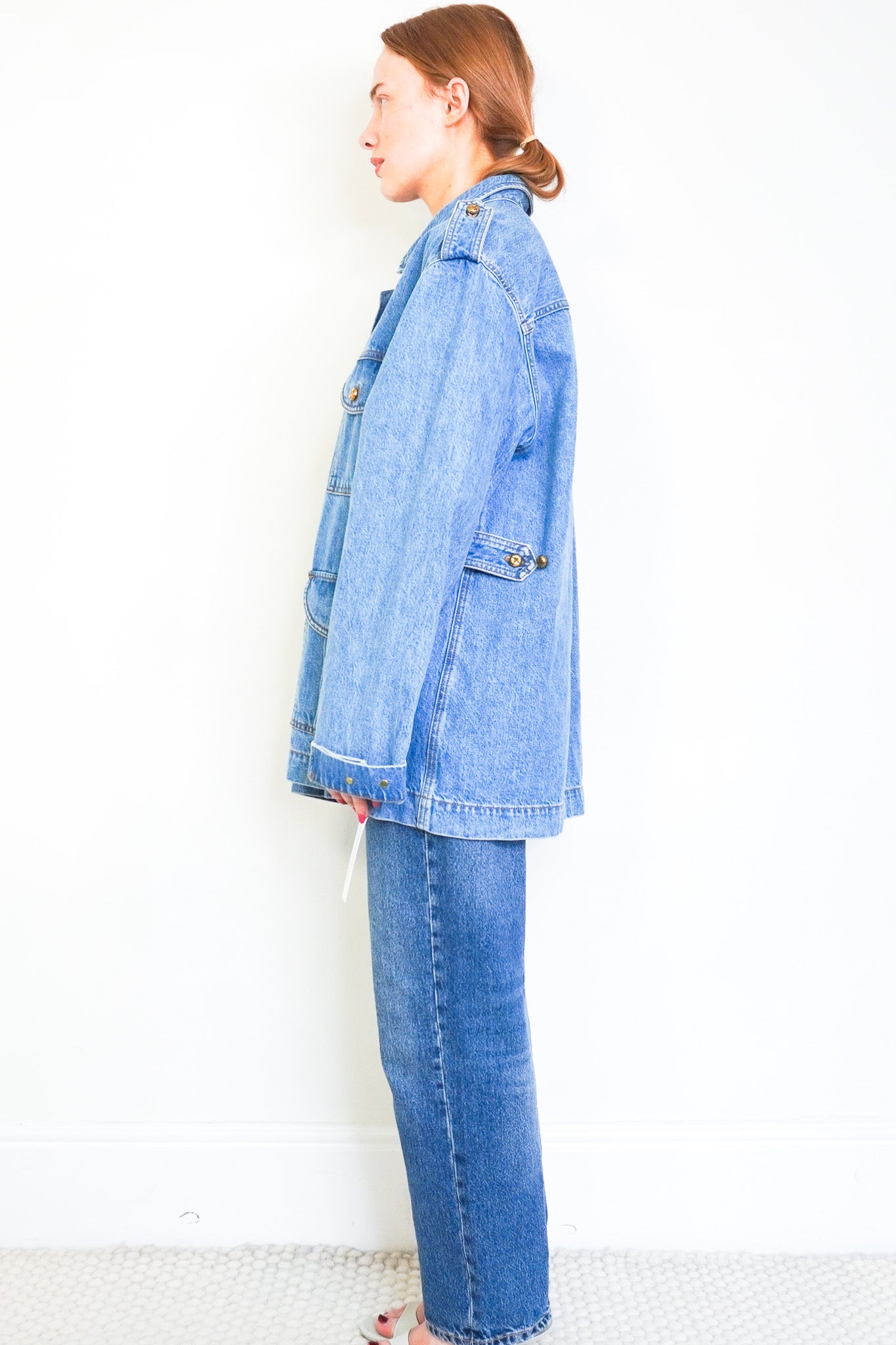 Side image of Blazé Milano Light Wash Denim Safari Jacket 