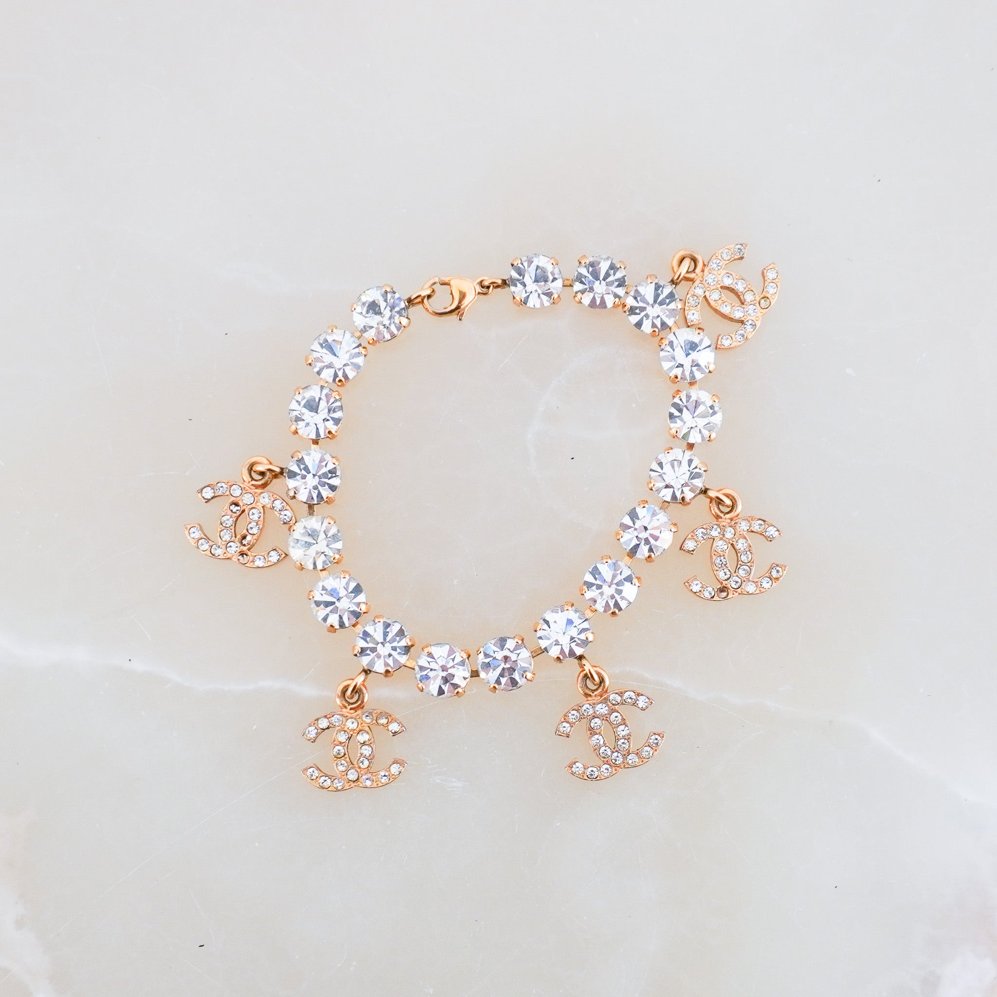 Chanel 1996 24K Gold Plated Crystal CC Chain Bracelet | Authentic Preloved - Reloved Again
