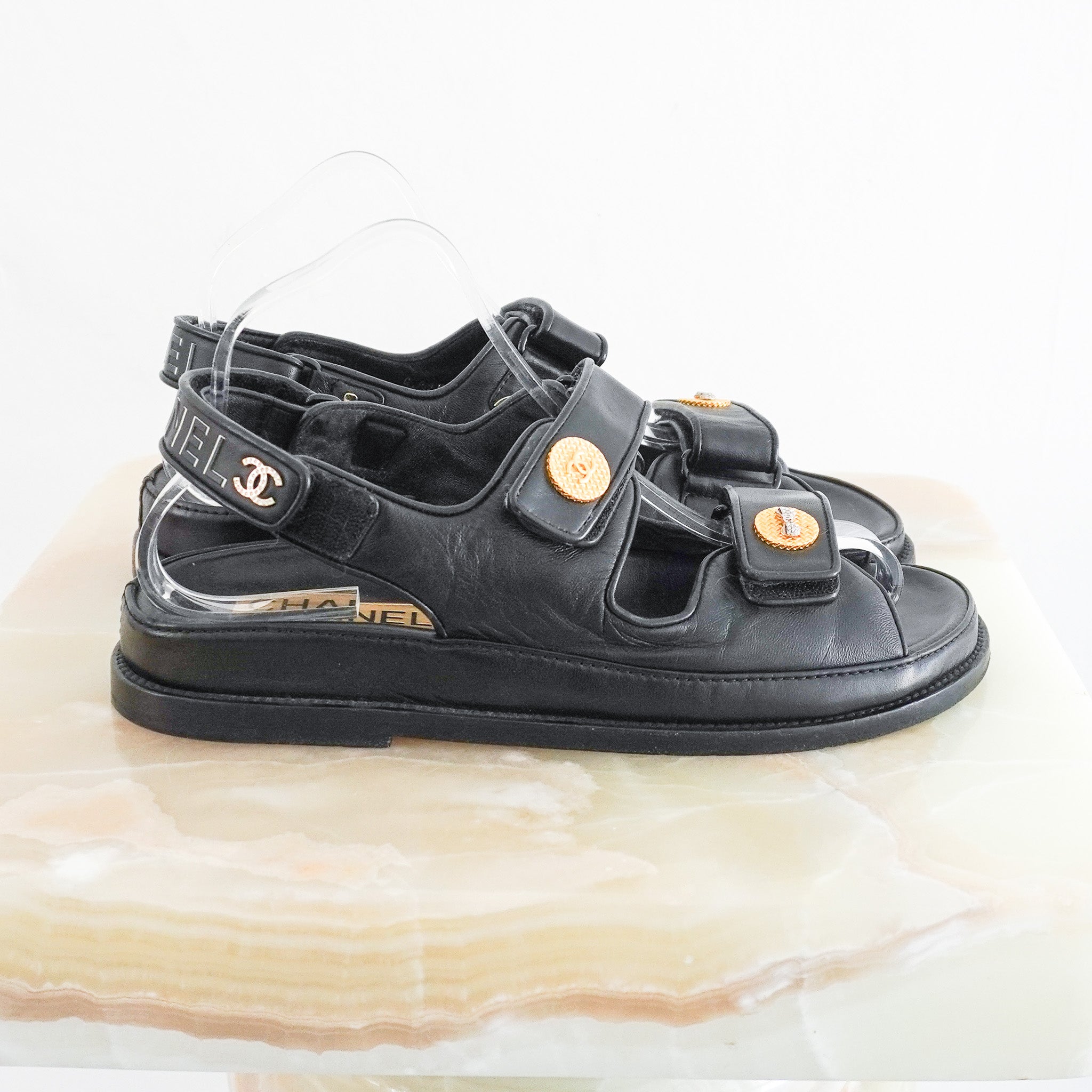 Chanel Black CC Leather Dad Sandals (RRP £1000) | Authentic Preloved - Reloved Again