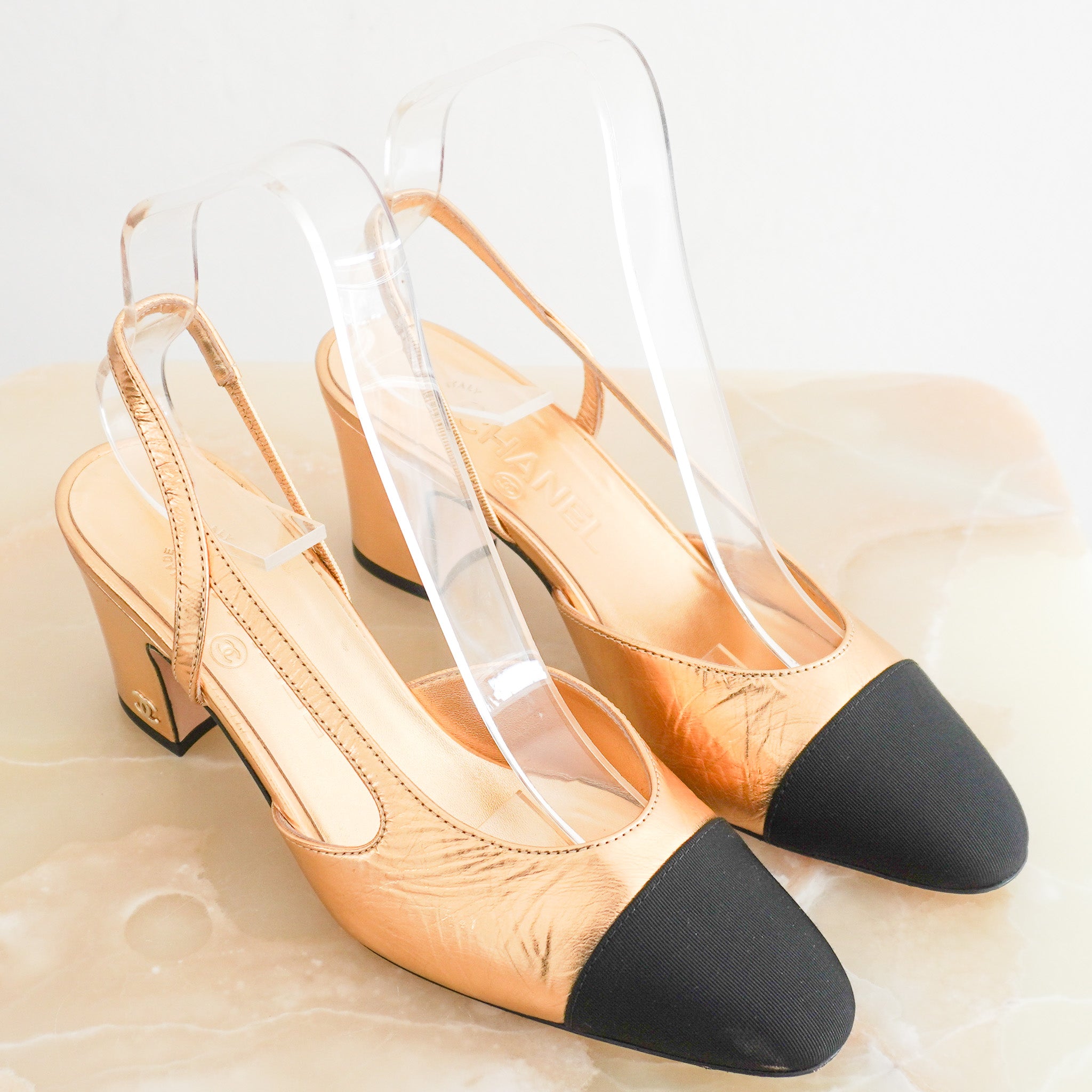 NEW Chanel Black and Gold Slingbacks (RRP £880) | Authentic Preloved - Reloved Again