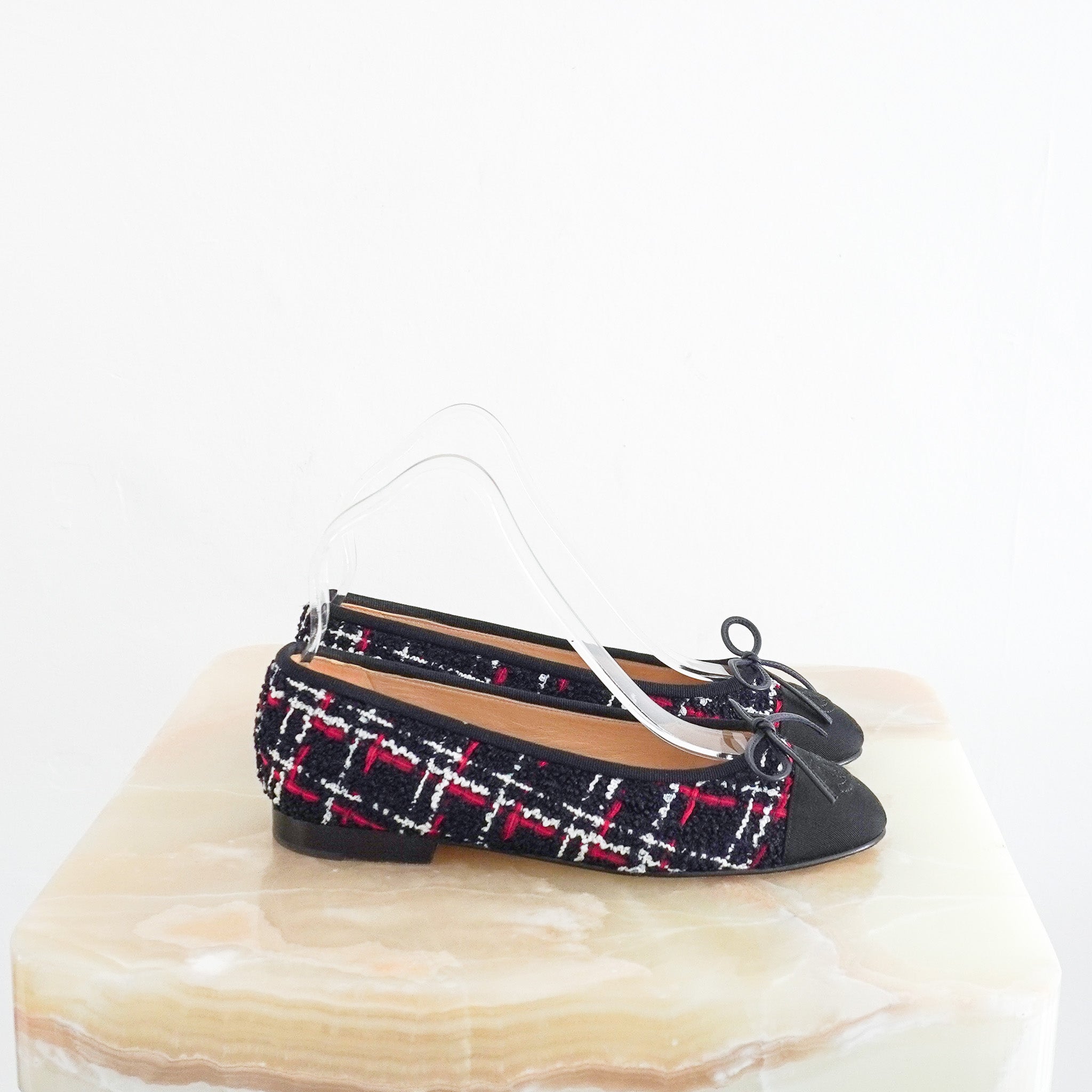Chanel CC Tweed Ballet Flats in Navy (RRP £899) | Authentic Preloved - Reloved Again