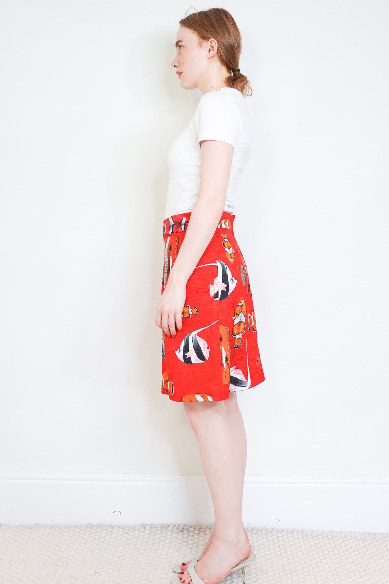 Side image of the Dolce and Gabbana Tropical Fish Print A-Line Skirt