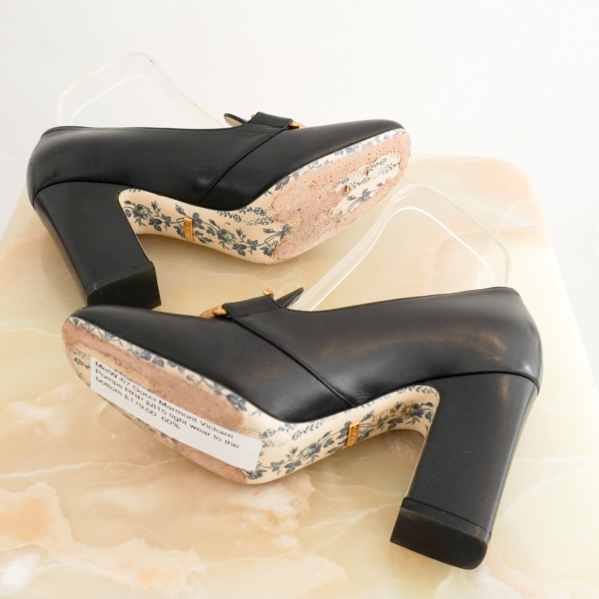 Side image of the Gucci Marmont Victoire Black Pumps