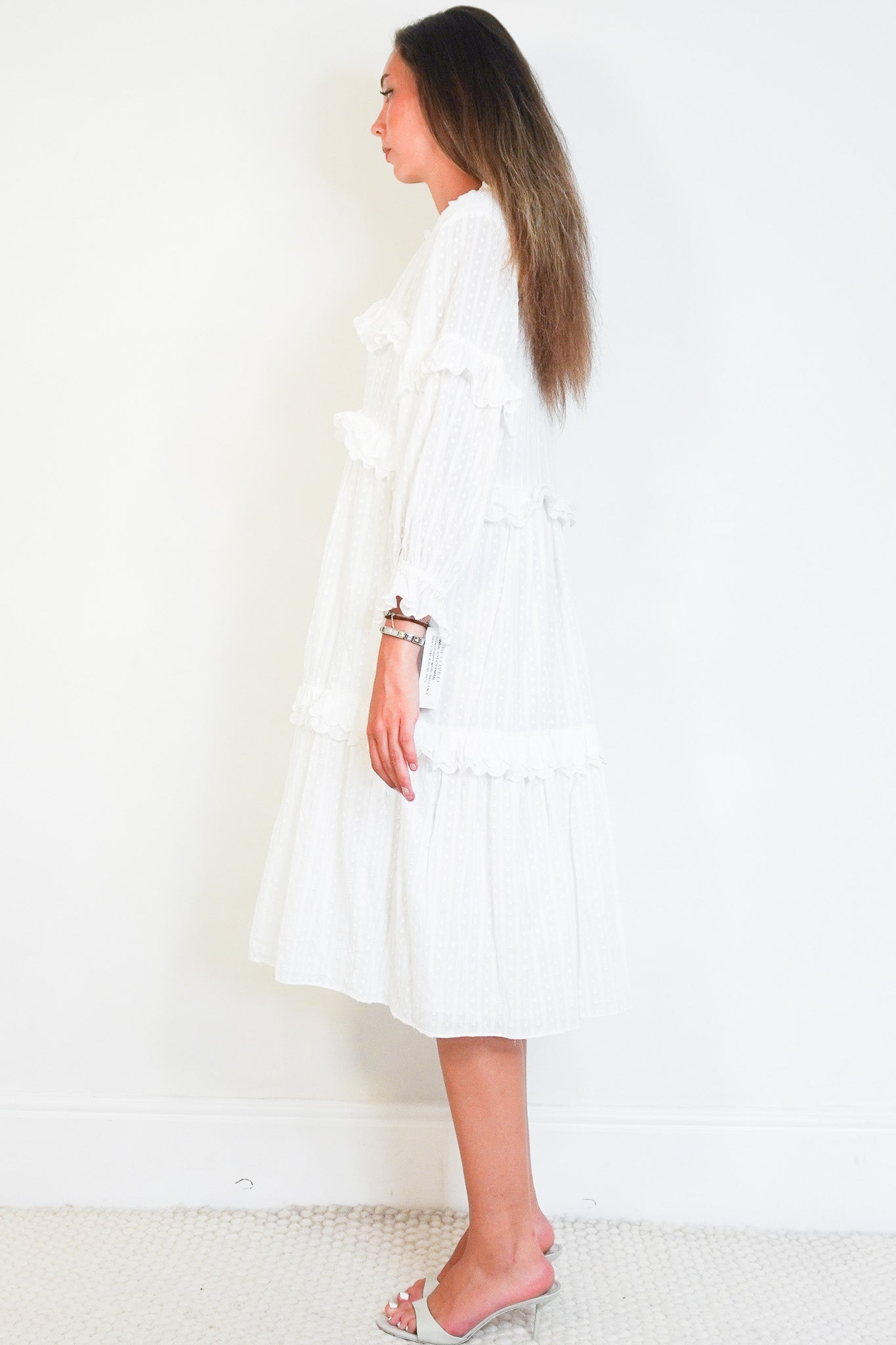 Side image of the Hofmann Copenhagen White Cotton Tiered Dress