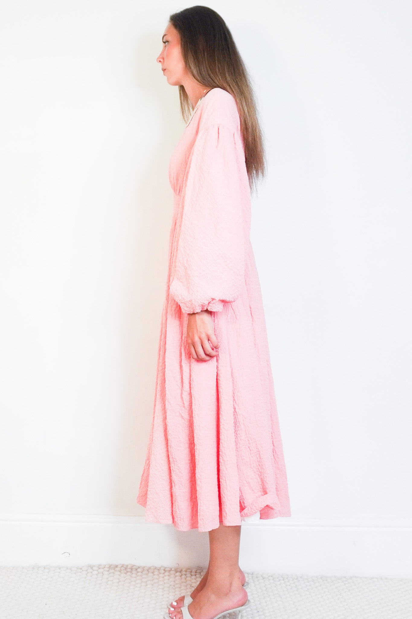 Side image of the NEW Emilia Wickstead Pink Cotton Cloqué Midi Dress 