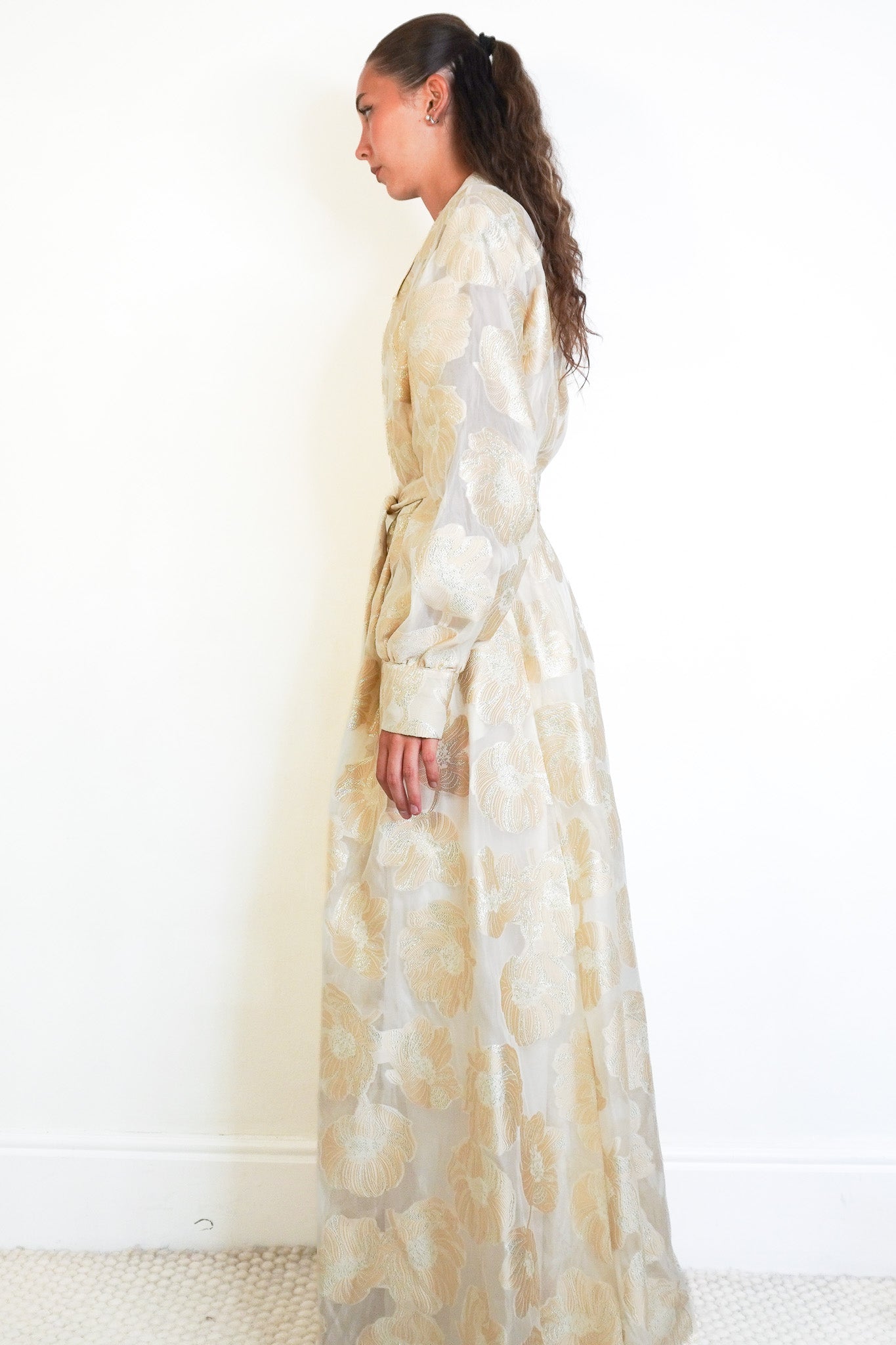 Side image of the NEW Marina Rinaldi Ivory & Gold Floral Jacquard Evening 