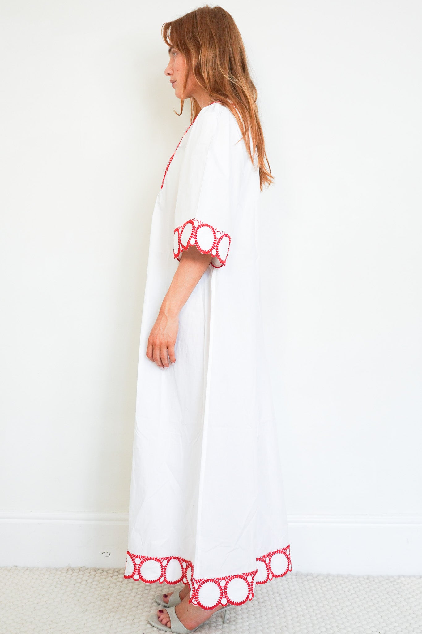 Side image of the Rae Feather Red Embroidered Dress