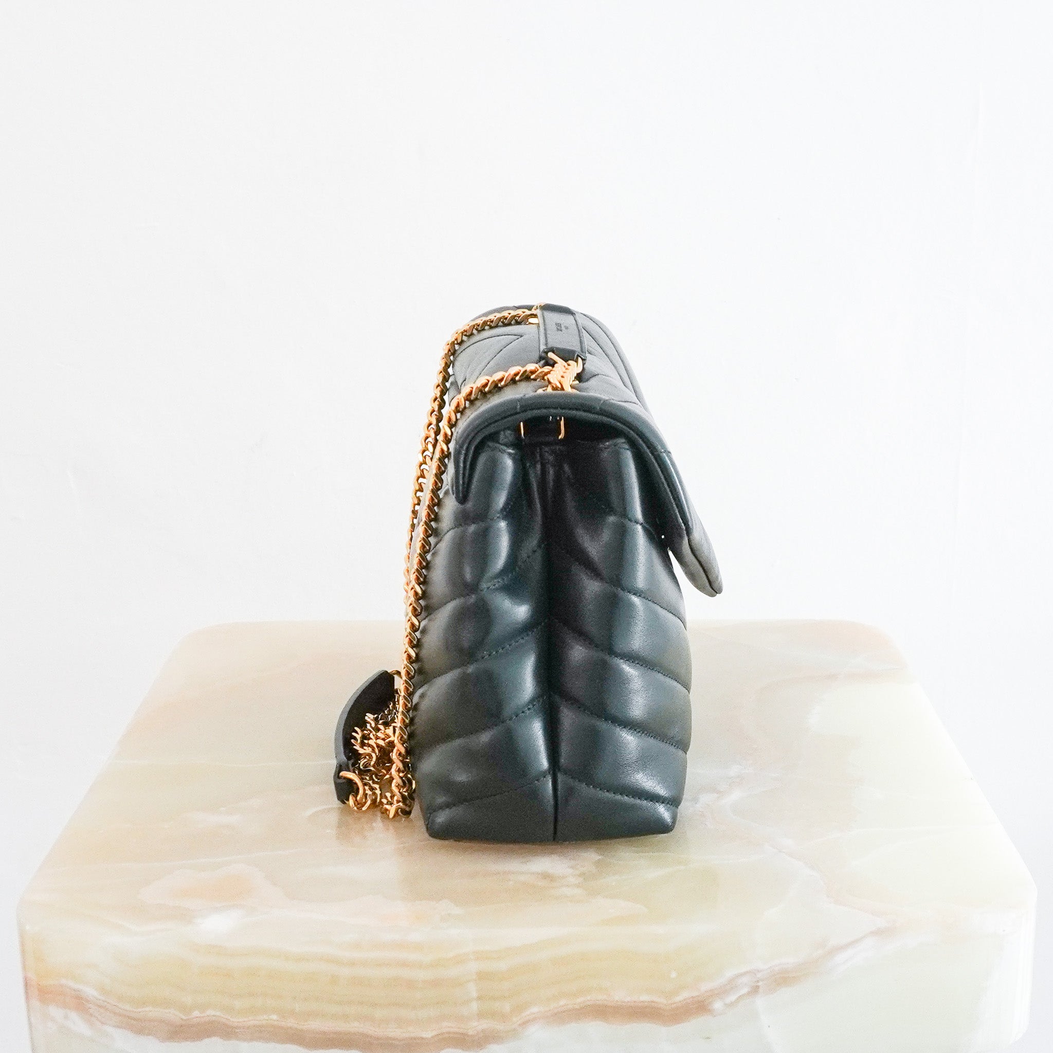 Saint Laurent Small Loulou Chain Bag in Forest Green Matelassé Leather (RRP £2090) | Authentic Preloved - Reloved Again