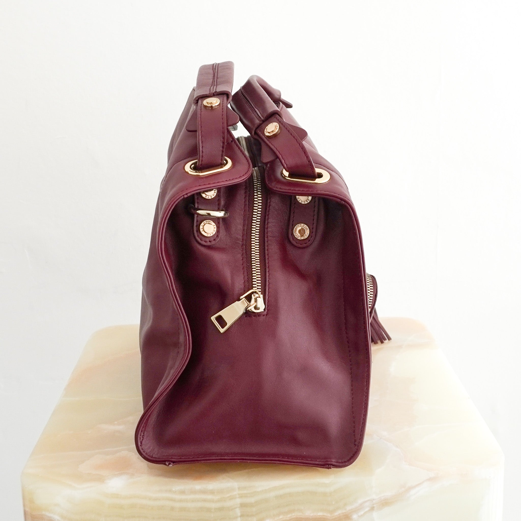 Side photo Sandro Adel Burgundy Leather Bag 