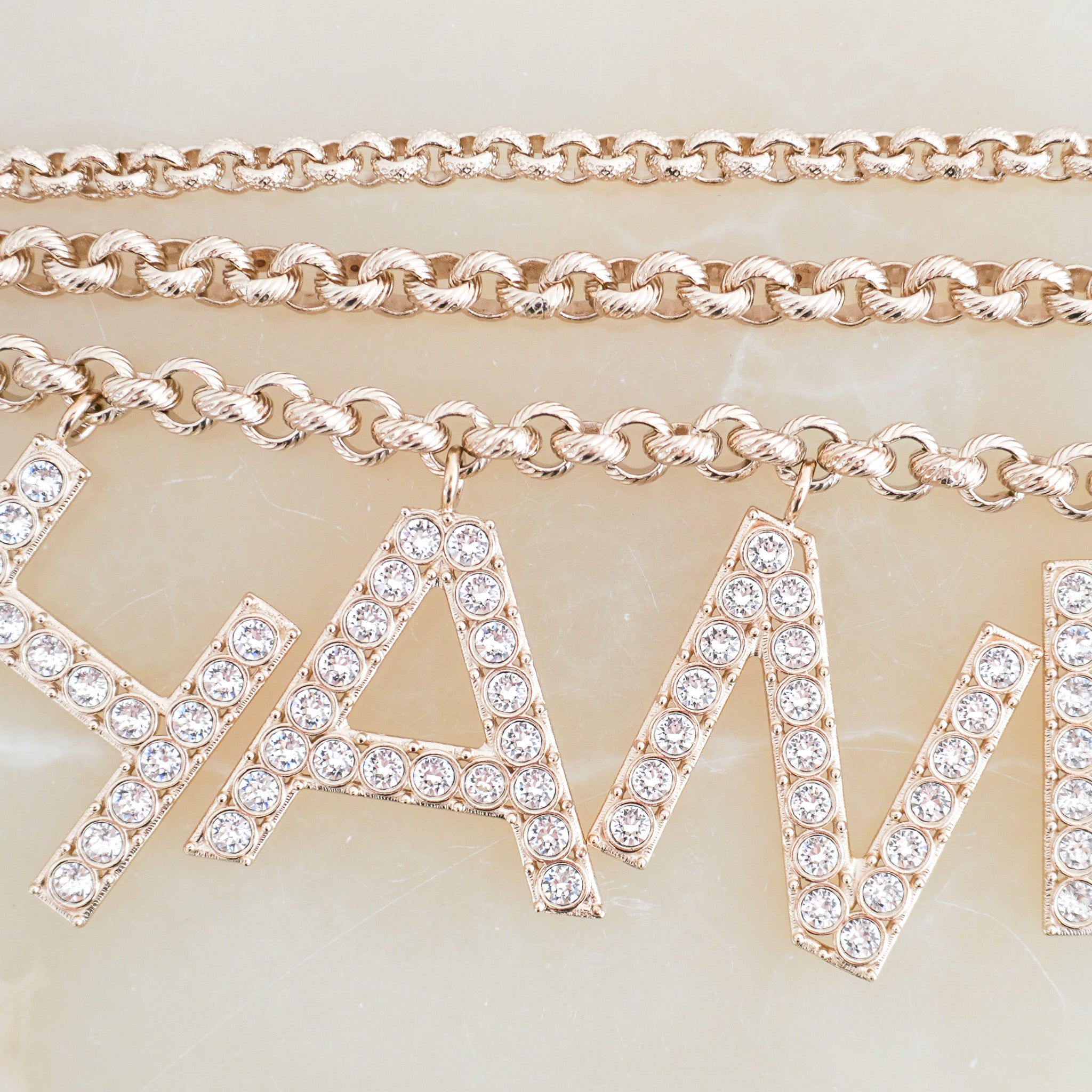 Side photo of the Chanel Crystal of Lights Chain Belt