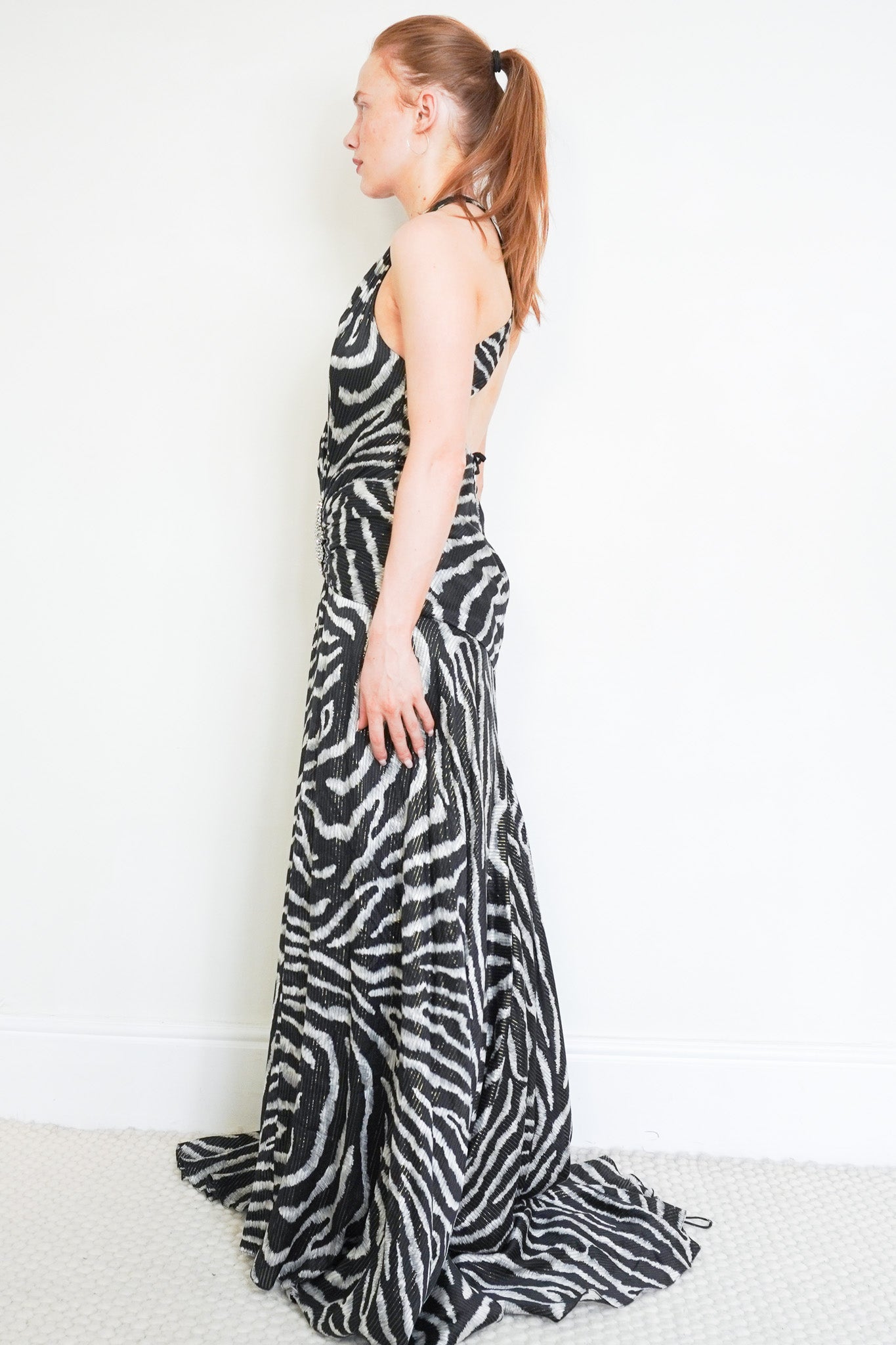 Side photo of the Jenny Packham Evening Gown in Zebra Print 