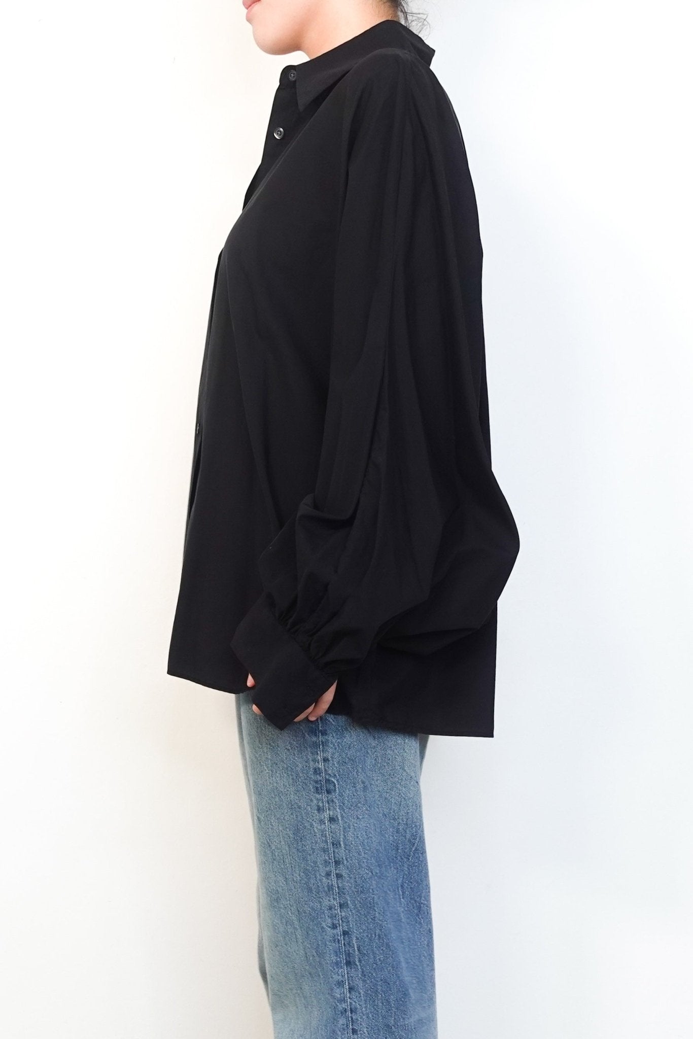 So-Sue-Black-Balloon-Sleeve-Pure-Cotton-Shirt-side-picture-Chelsea-London