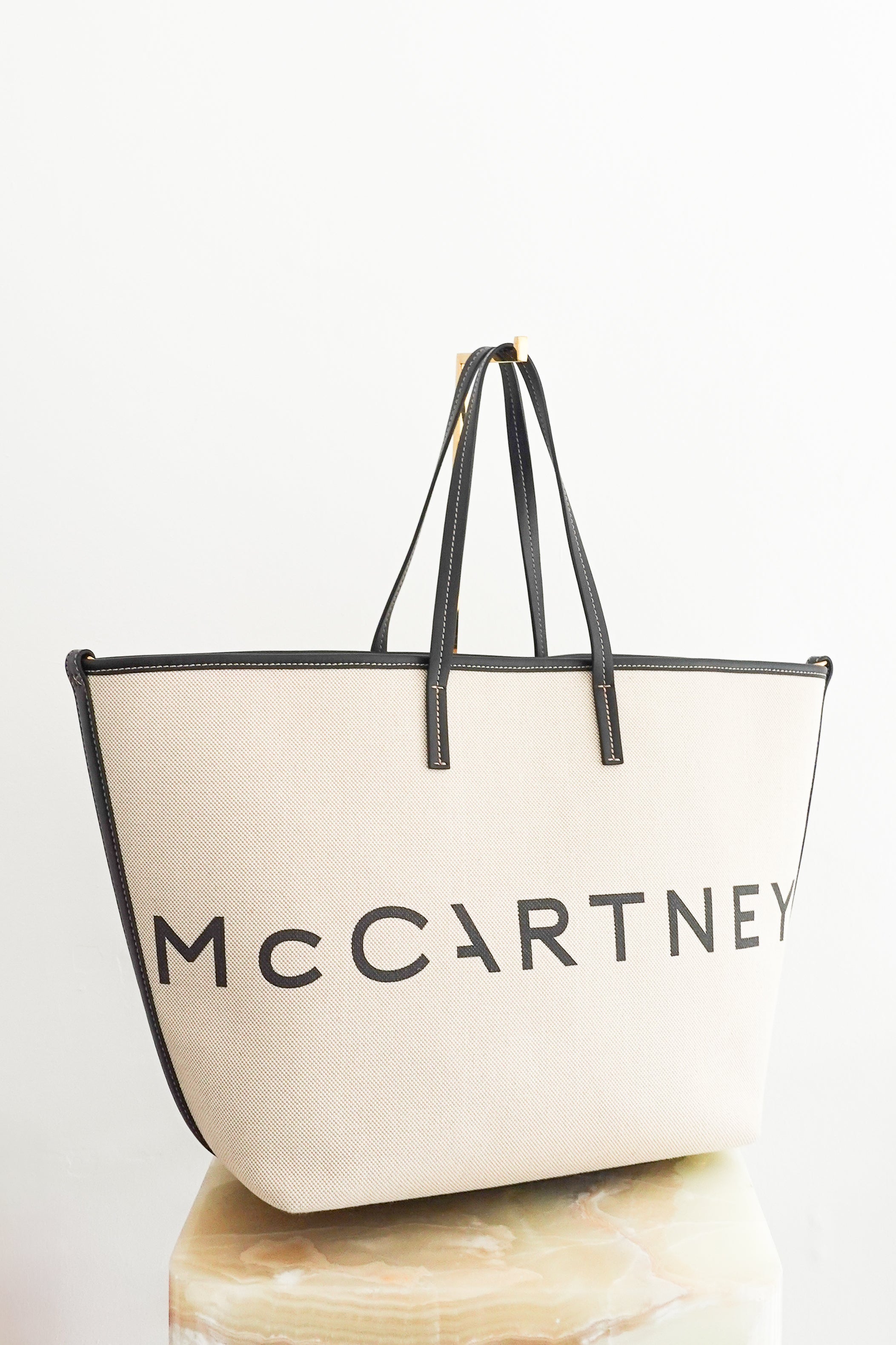 Stella-McCartney-Beige-Logo-Print-Canvas-Tote-Bag-Front-Picture