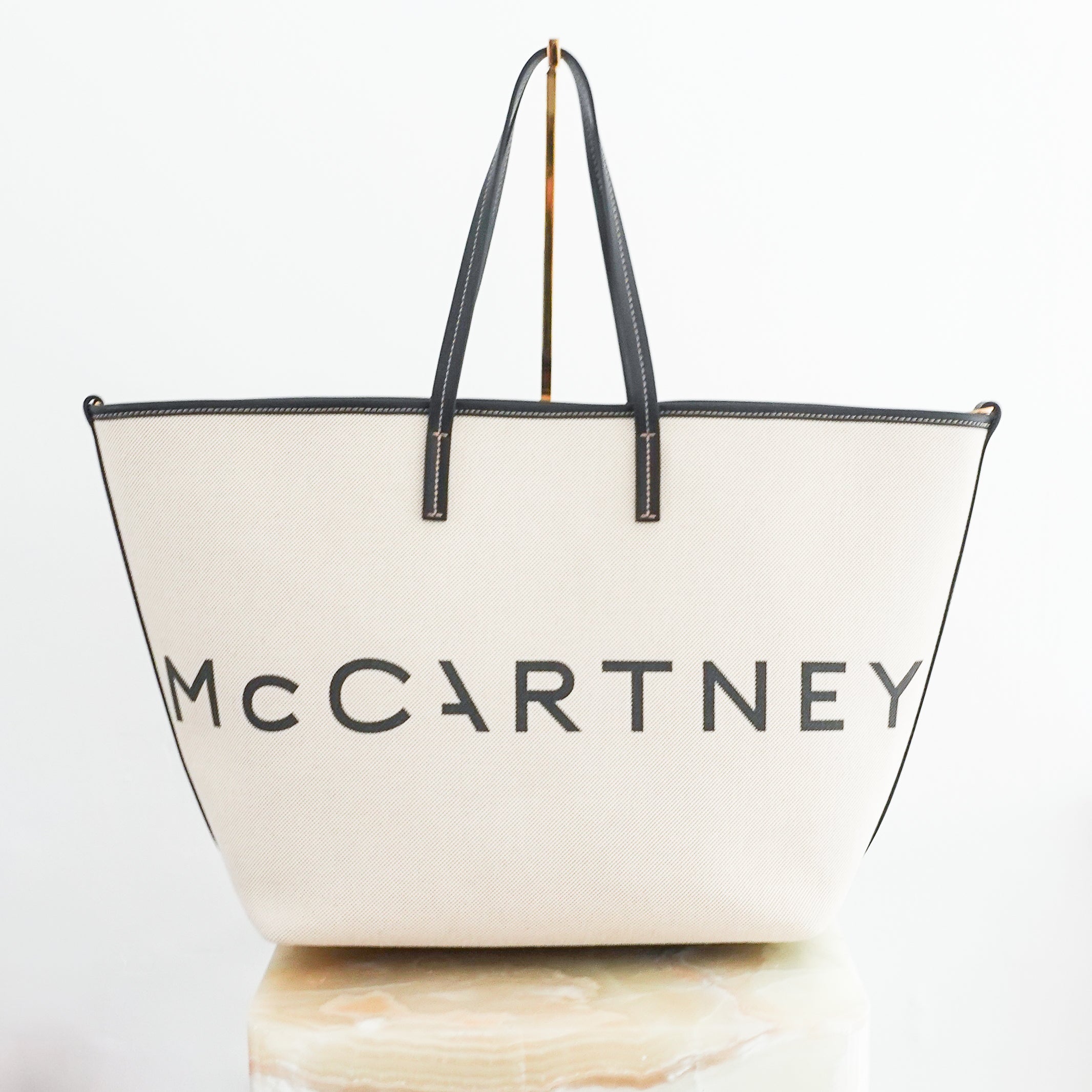 Stella-McCartney-Beige-Logo-Print-Canvas-Tote-Bag-Straight-Picture