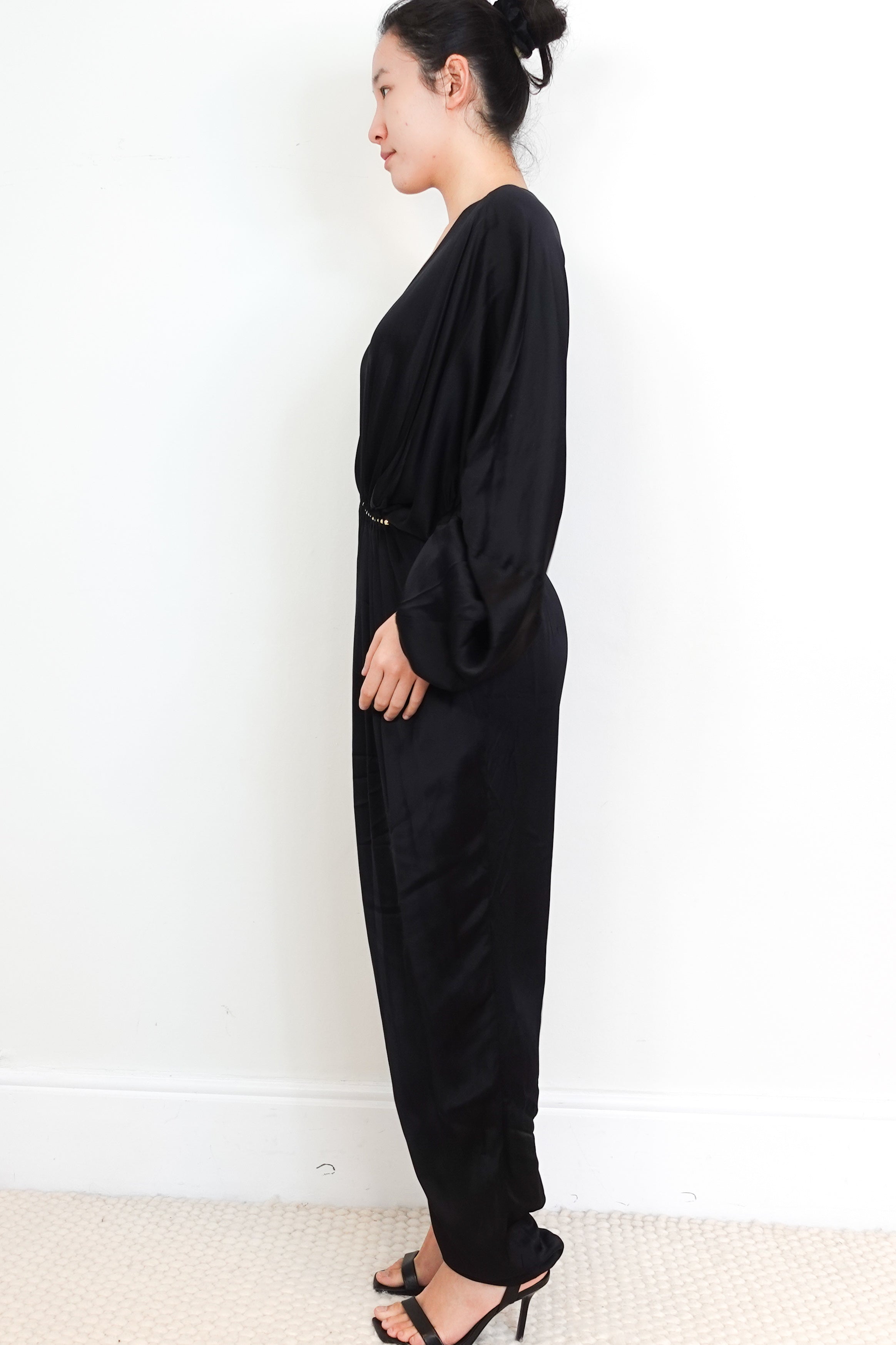 Stella-McCartney-Black-Satin-Jumpsuit-with-Gold-Belt-side-picture-Chelsea-London