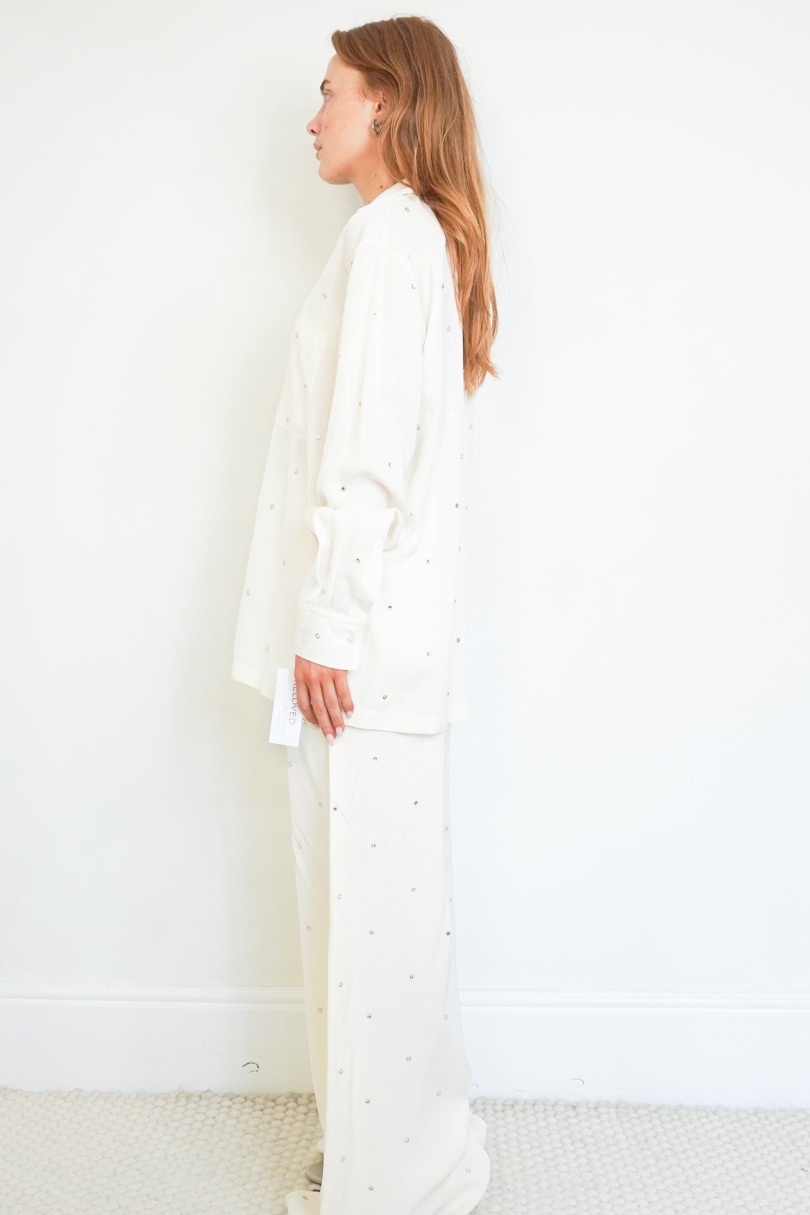 Stella McCartney Crystal Embellished Satin-Crepe Pyjama Style Set side photo chelsea london
