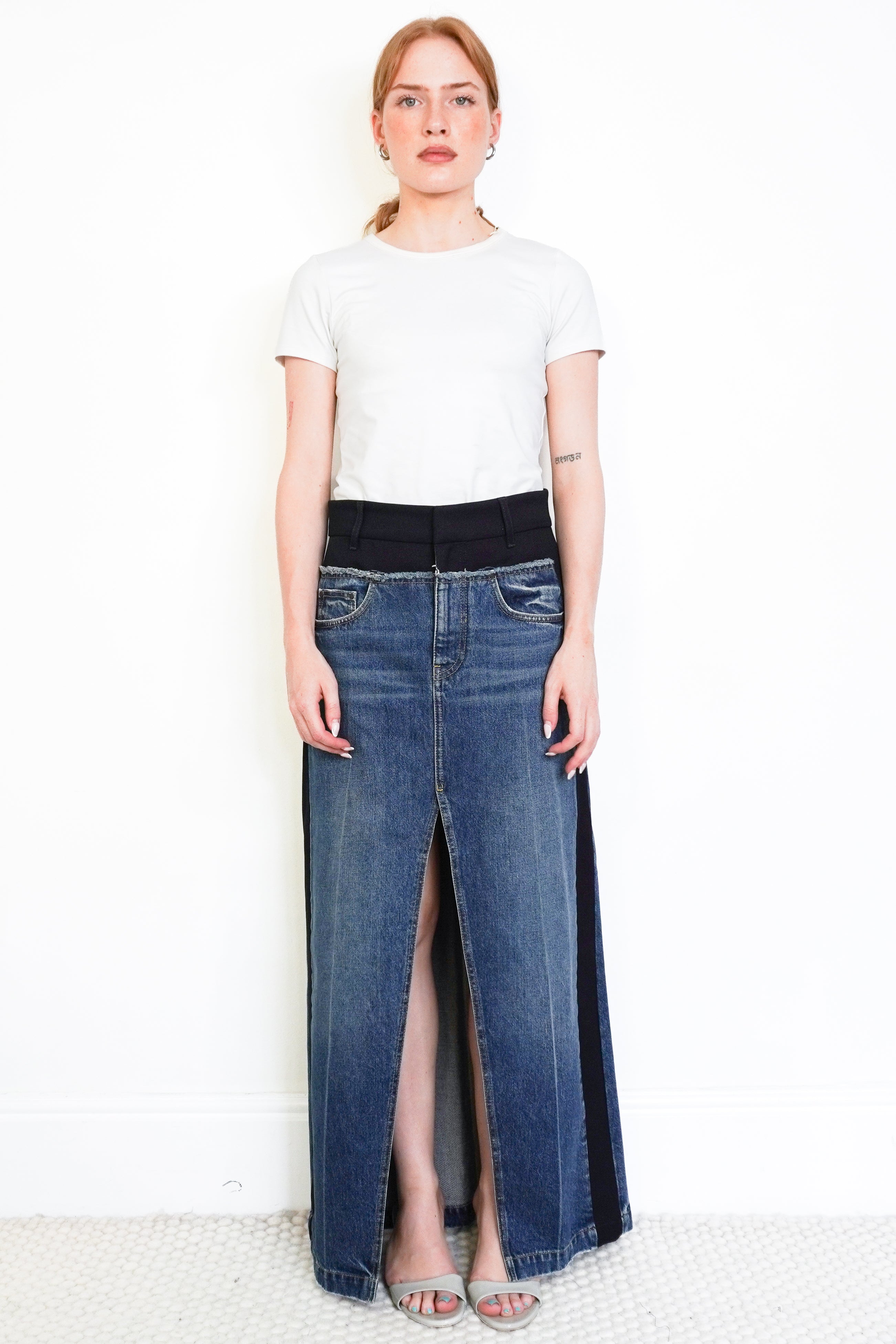 Stella McCartney Tuxedo-Inspired Denim Midi Skirt front photo chelsea london