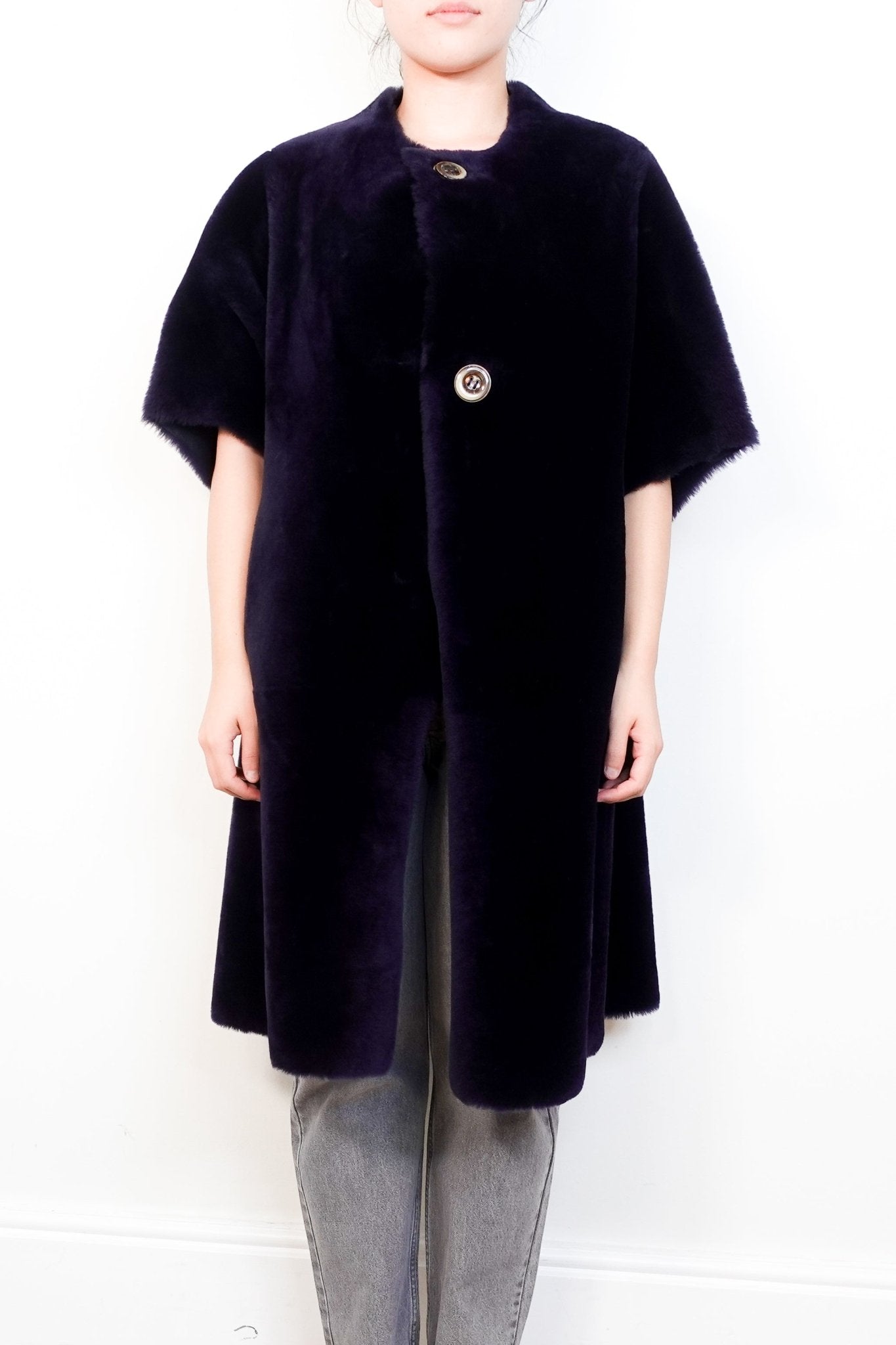 Stoned & Waisted Blue Short Sleeve Shearling Coat RRP £1.6K | Authentic Preloved - Reloved Again