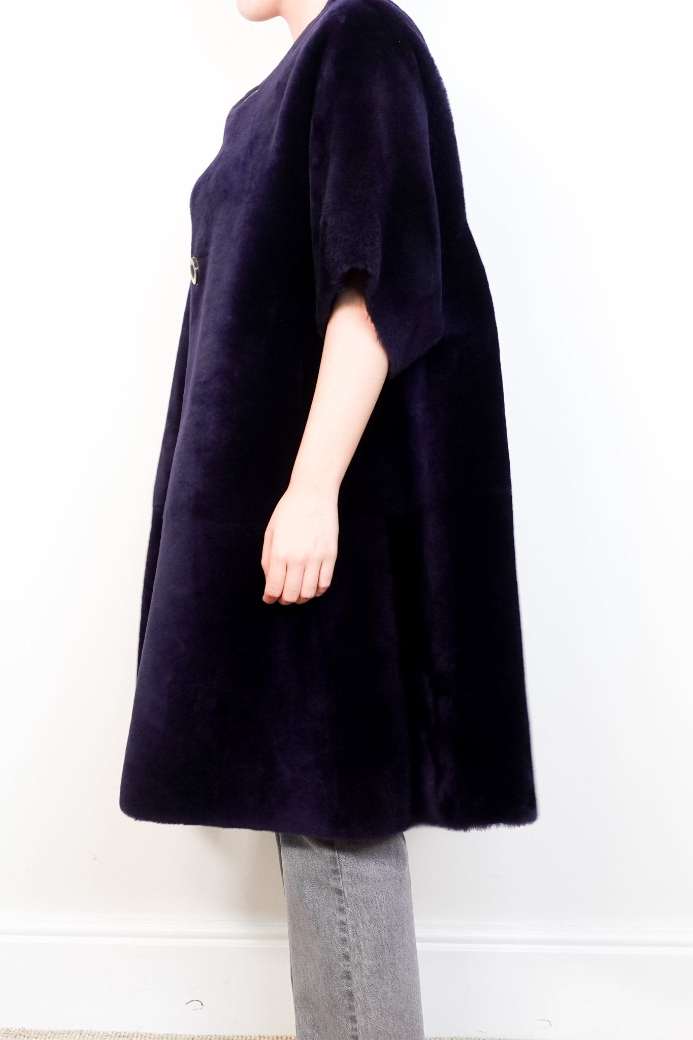 Stoned & Waisted Blue Short Sleeve Shearling Coat RRP £1.6K | Authentic Preloved - Reloved Again