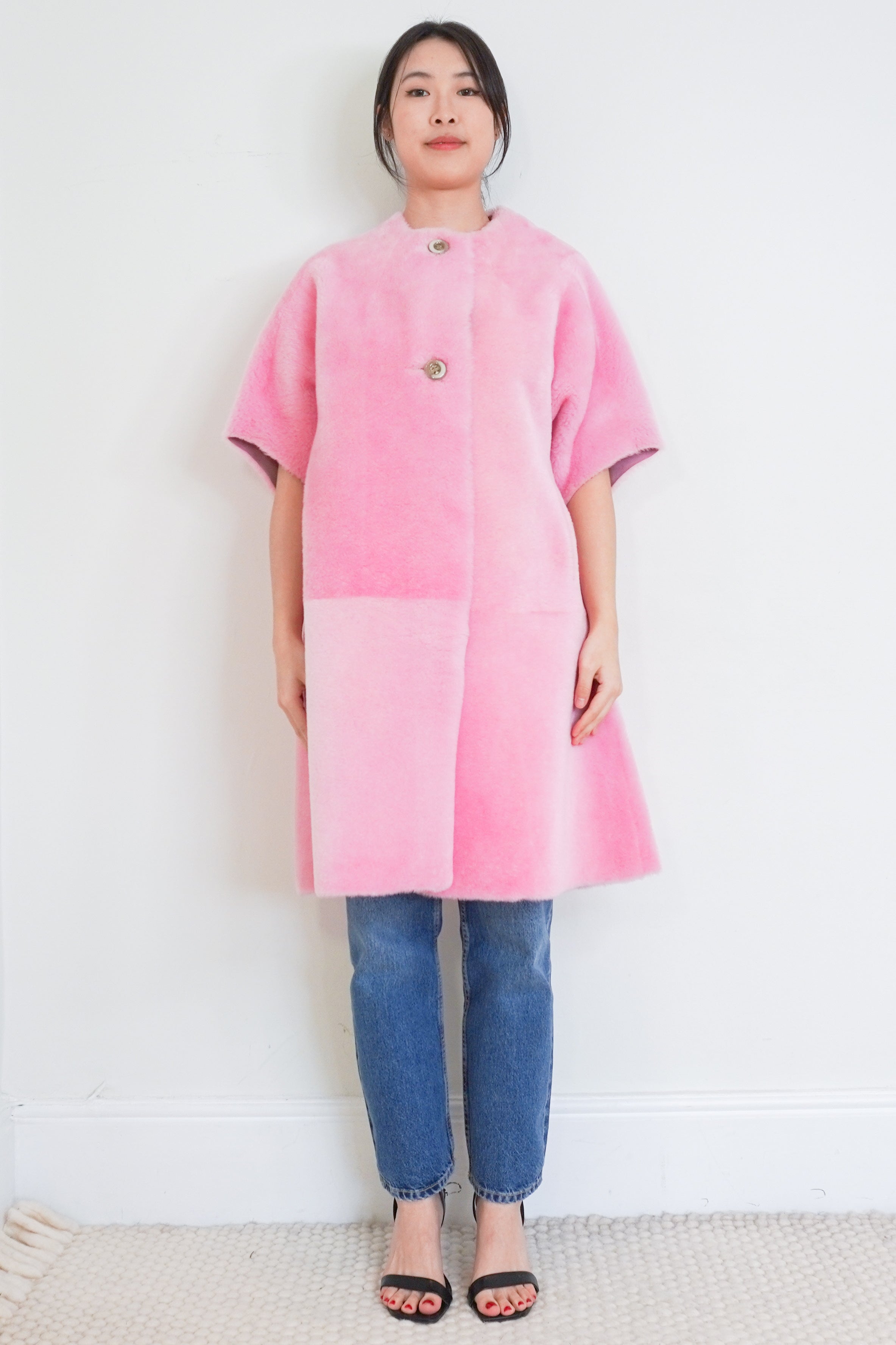 Stoned-&-Waisted-Pink-Shearling-Coat-front-picture-Chelsea-London