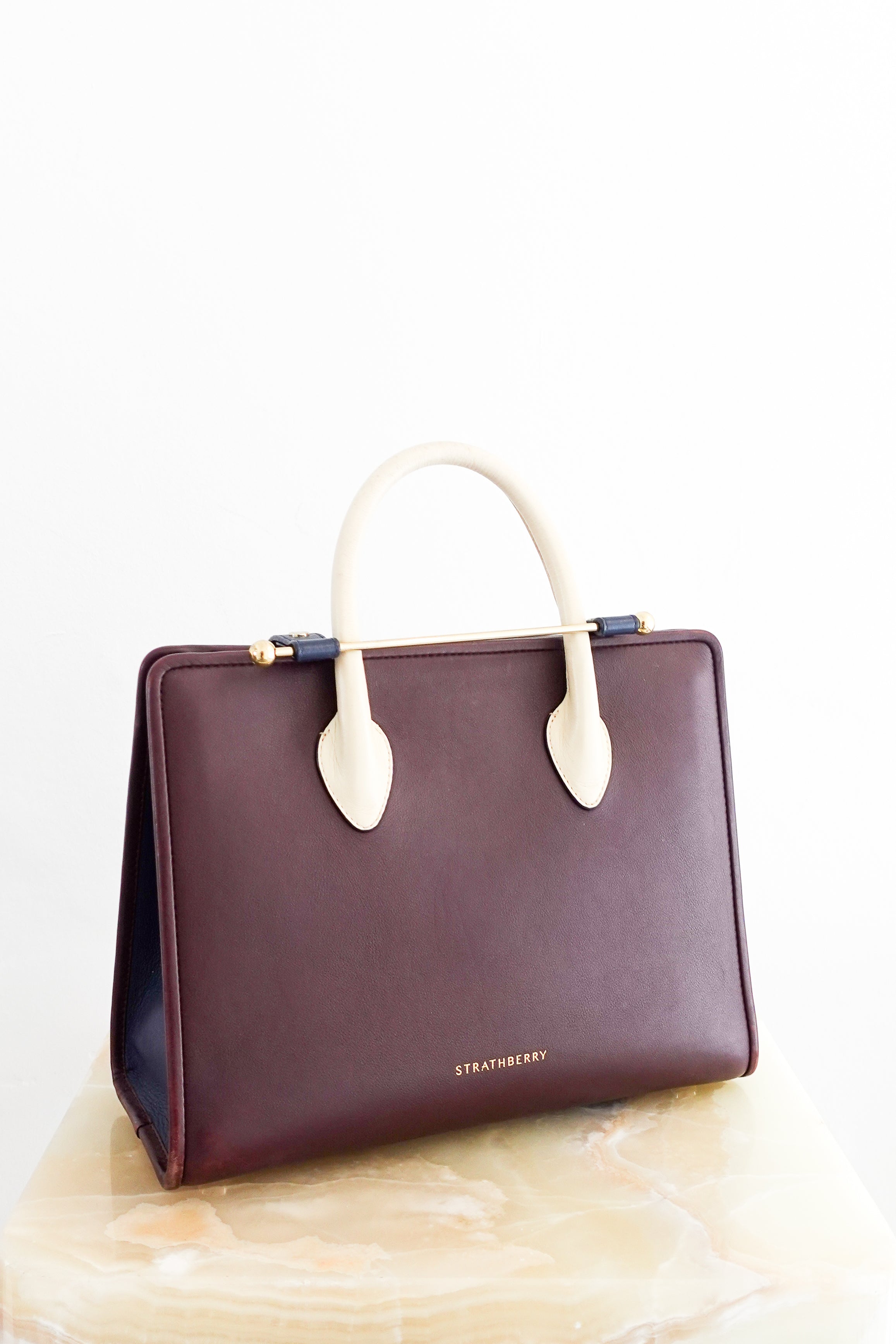 Strathberry-Burgundy-Vanilla-Midi-Tote-with-Asymmetrical-Handles-front-picture