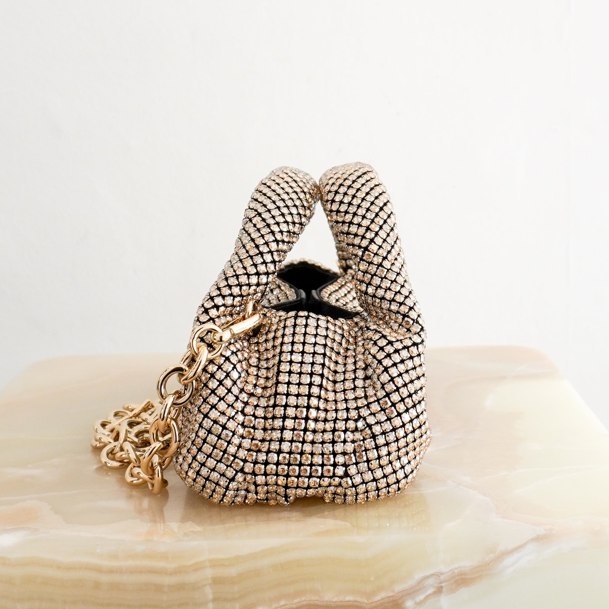 Stuart Weitzman The Moda Shine Mini Tote in Ballet side photo chelsea london