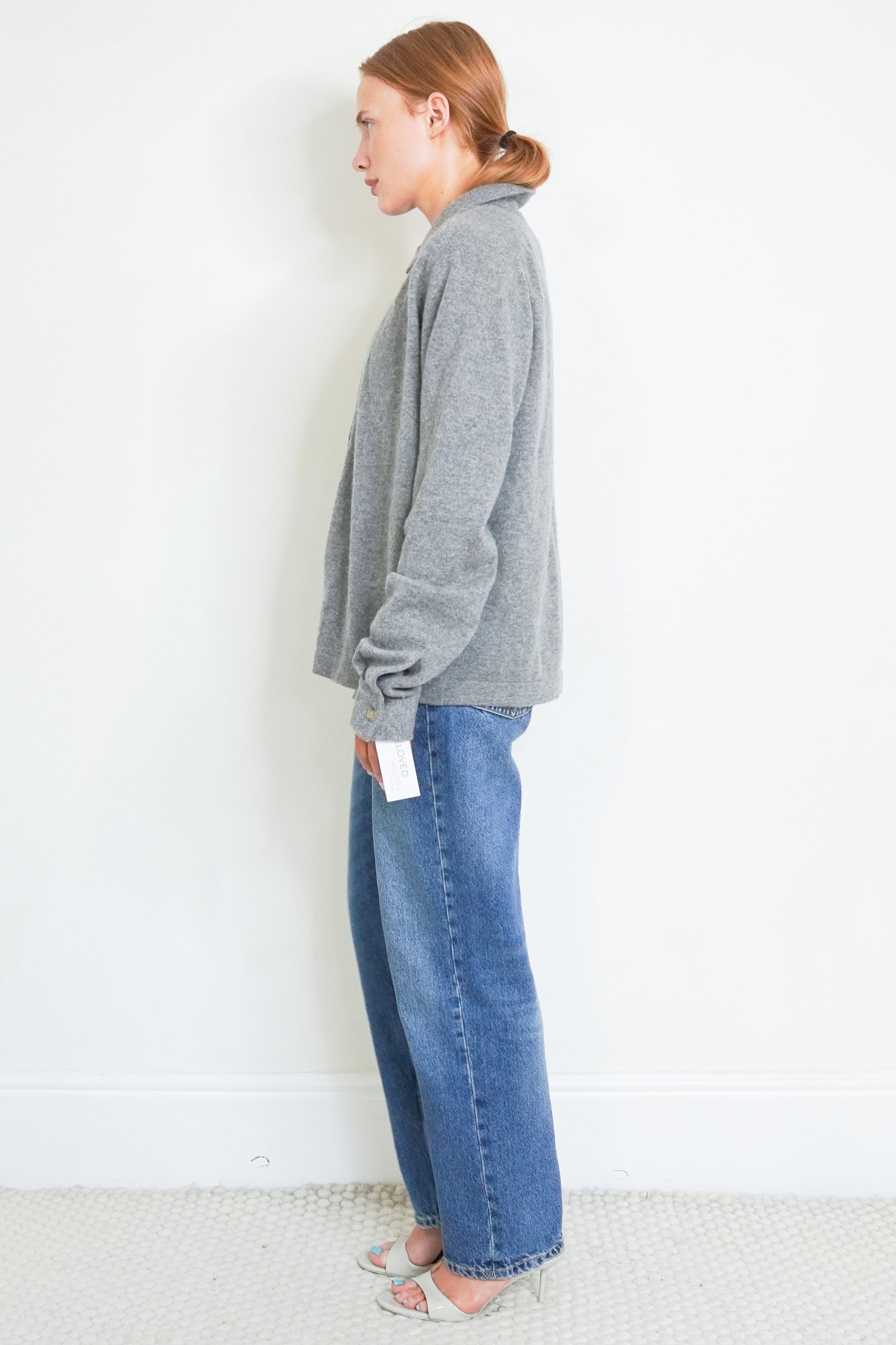 TOTEME Raglan-Sleeve Cashmere Shirt in Grey Melange side photo chelsea london