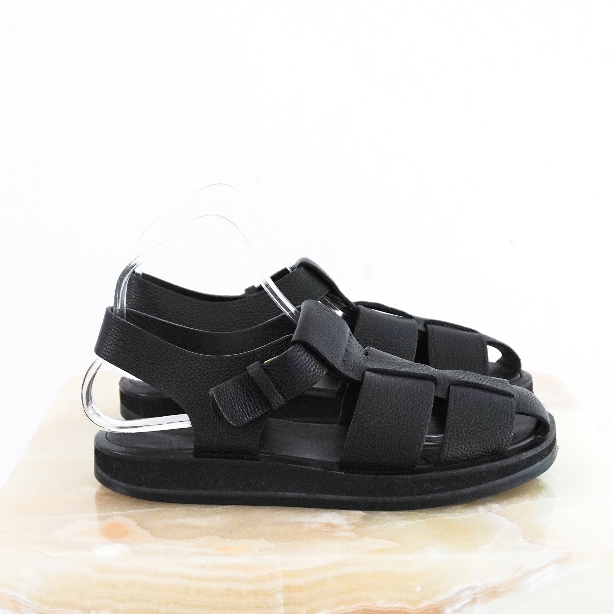 The-Row-Black-Fisherman-Sandals-side-picture-Chelsea-London
