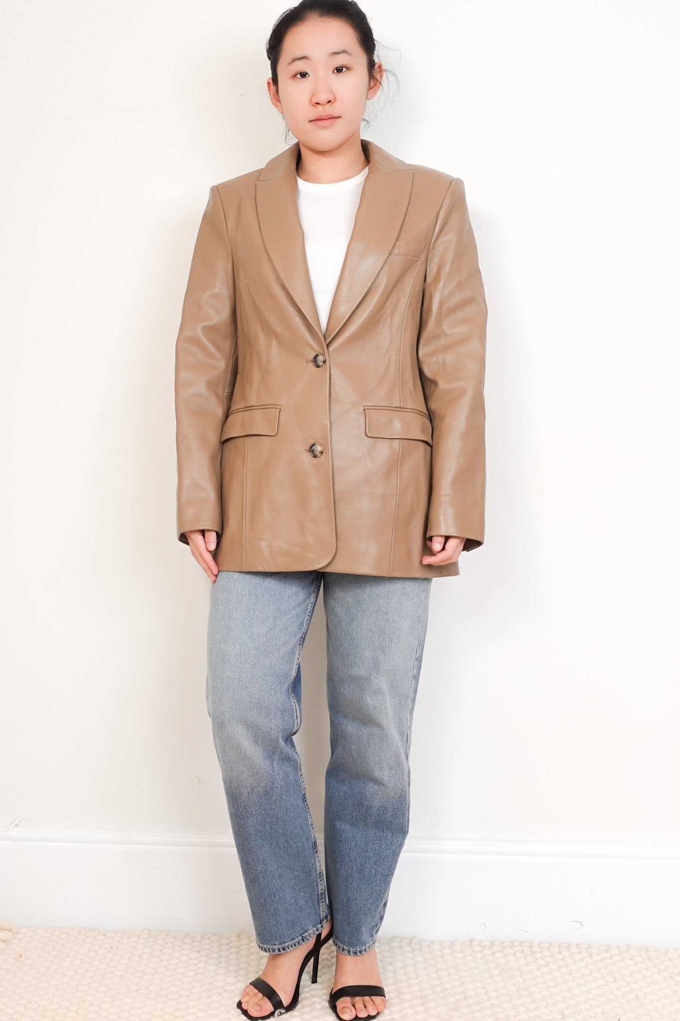The Mannei Taupe Leather Kerak Blazer | Authentic Preloved RRP £1250 - Reloved Again