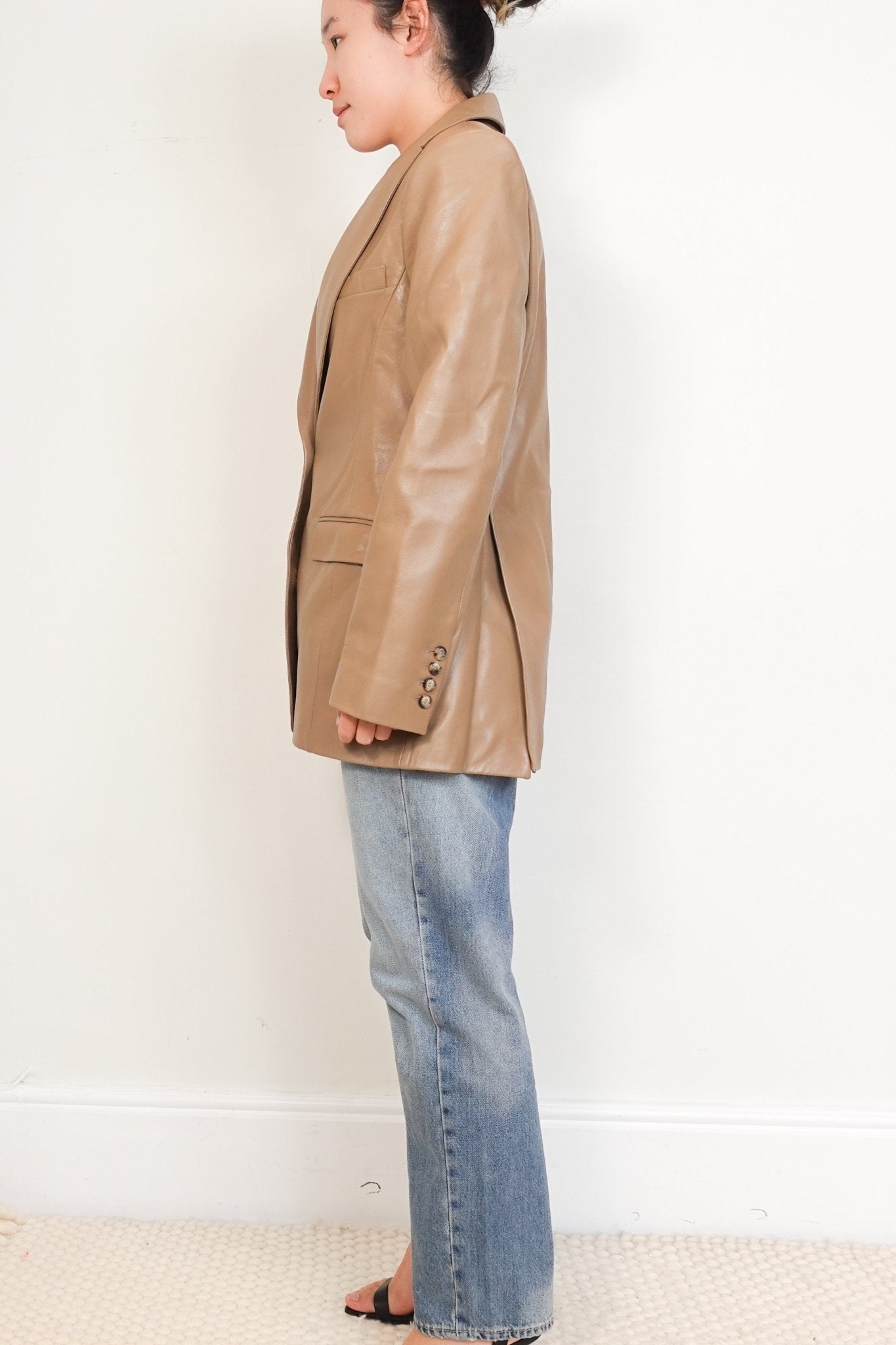 The Mannei Taupe Leather Kerak Blazer | Authentic Preloved RRP £1250 - Reloved Again