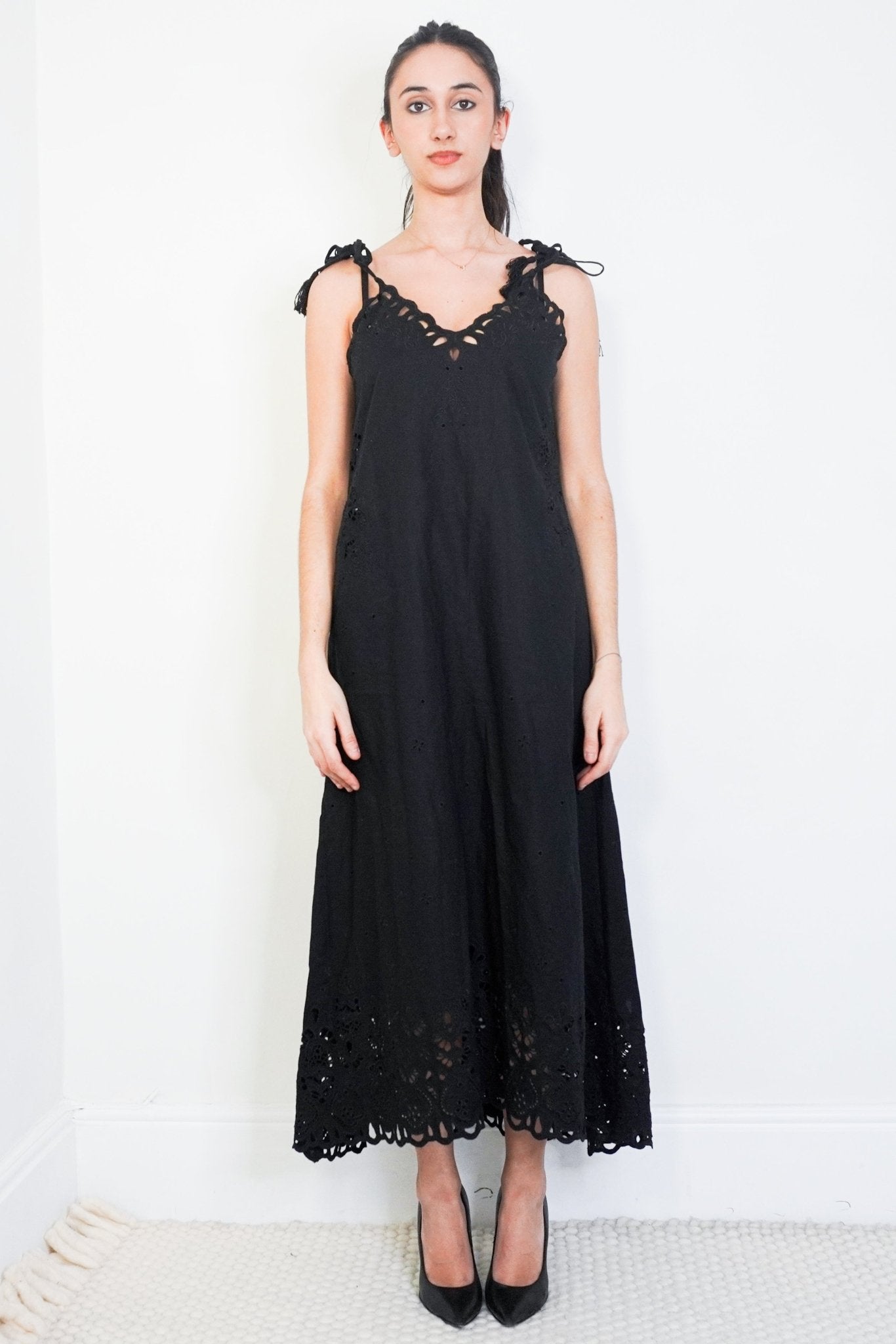 Theory Black Embroidered Midi Dress RRP £450 | Authentic Preloved - Reloved Again