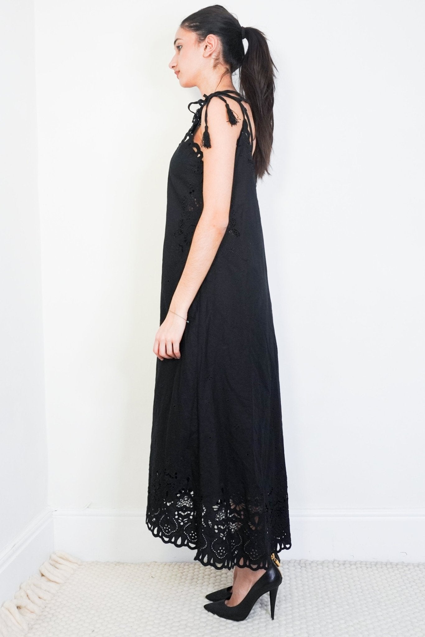 Theory Black Embroidered Midi Dress RRP £450 | Authentic Preloved - Reloved Again