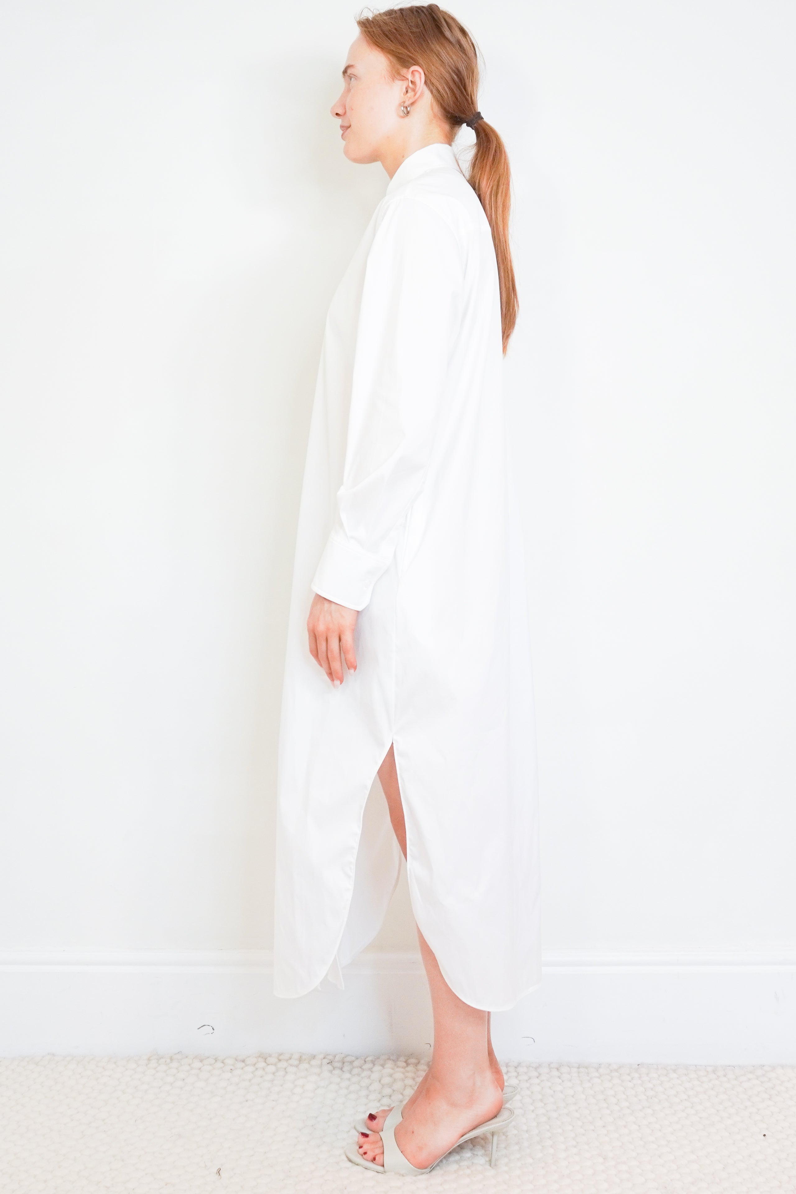 Theory White Cotton Shirt Dress side photo chelsea london