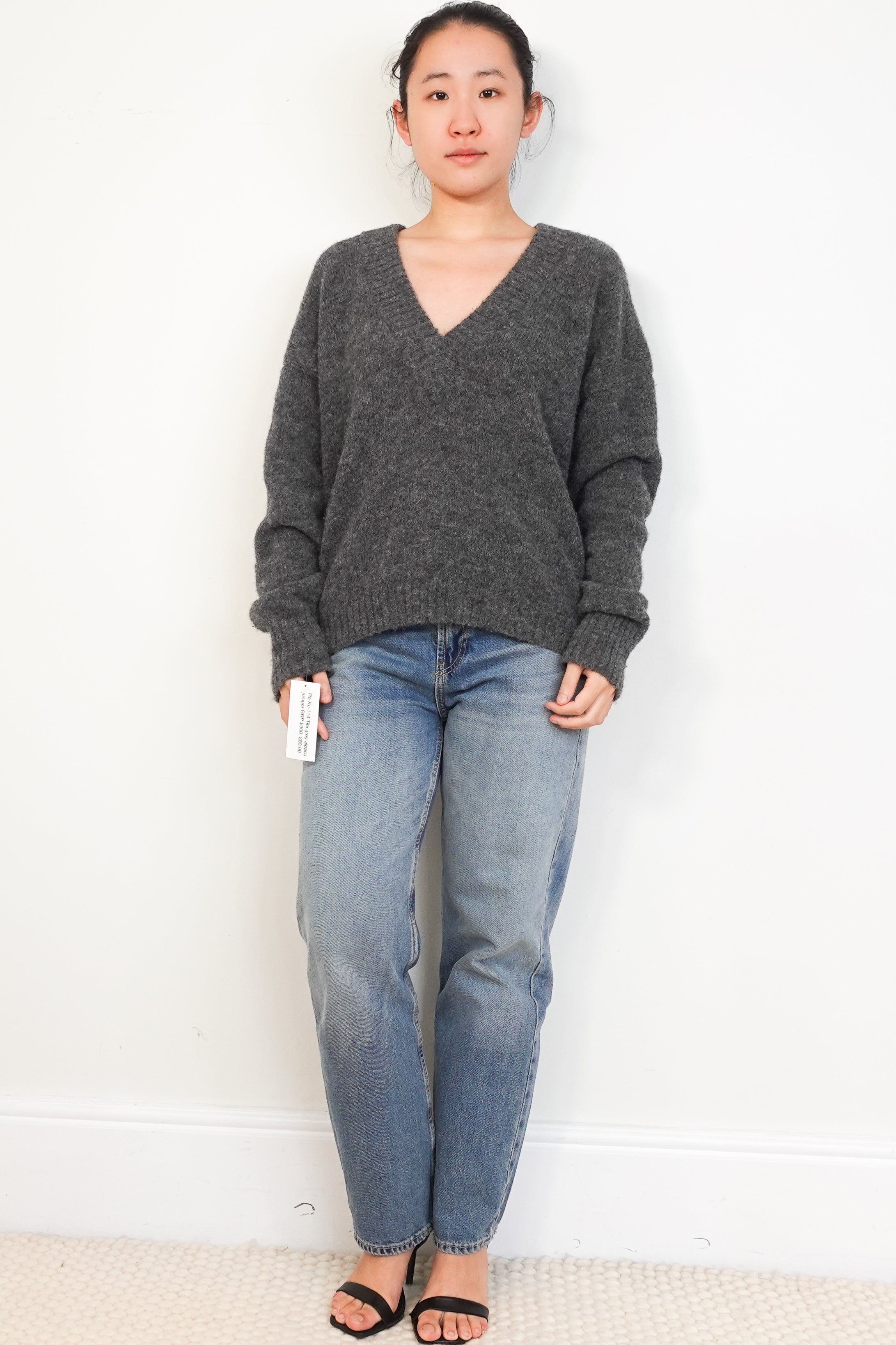 Tibi-Grey-Alpaca-Wool-V-Neck-Jumper-front-picture-Chelsea-London