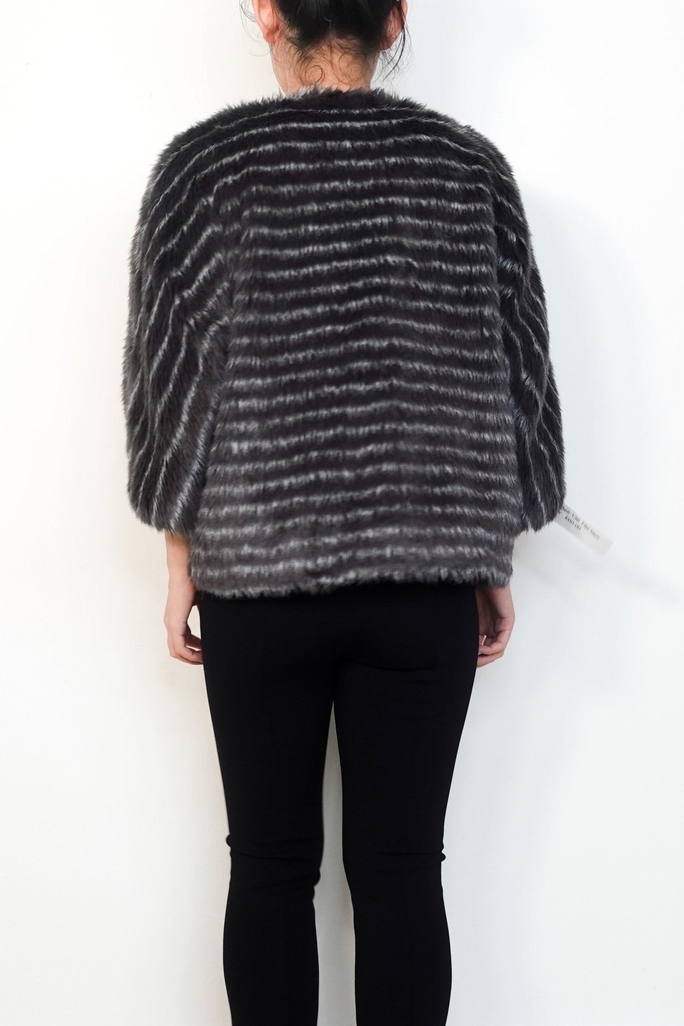 Tibi-Grey-Faux-Fur-Striped-Cropped-Coat-back-picture-Chelsea-London