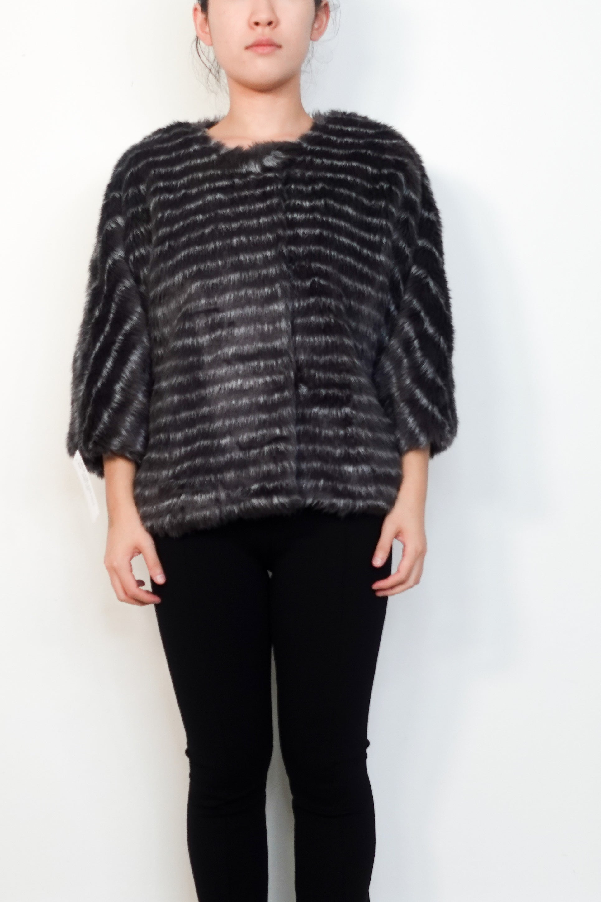 Tibi-Grey-Faux-Fur-Striped-Cropped-Coat-front-picture-Chelsea-London