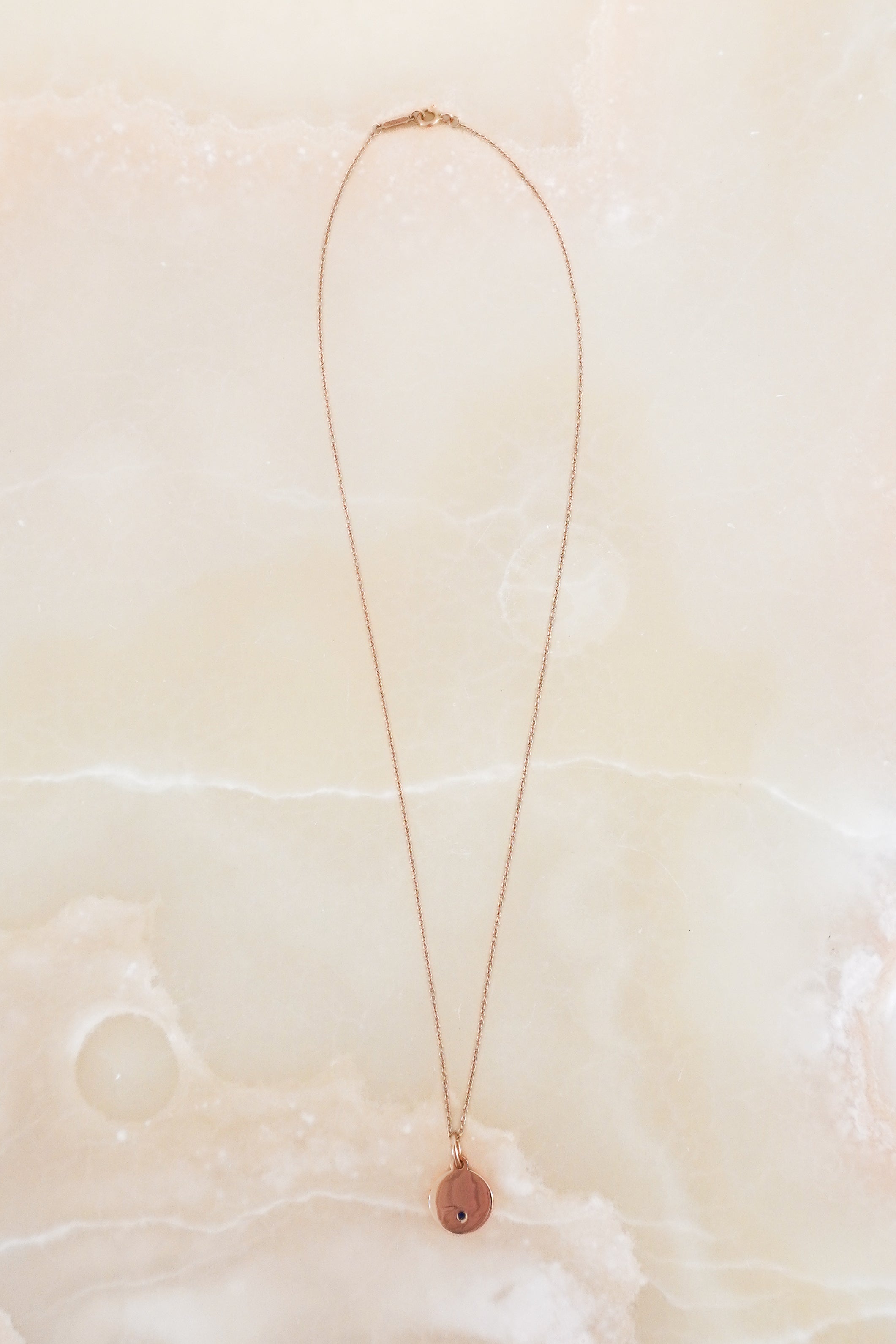 Tiffany & Co. Round Pendant Necklace in 18k Rose Gold with Sapphire front photo chelsea london
