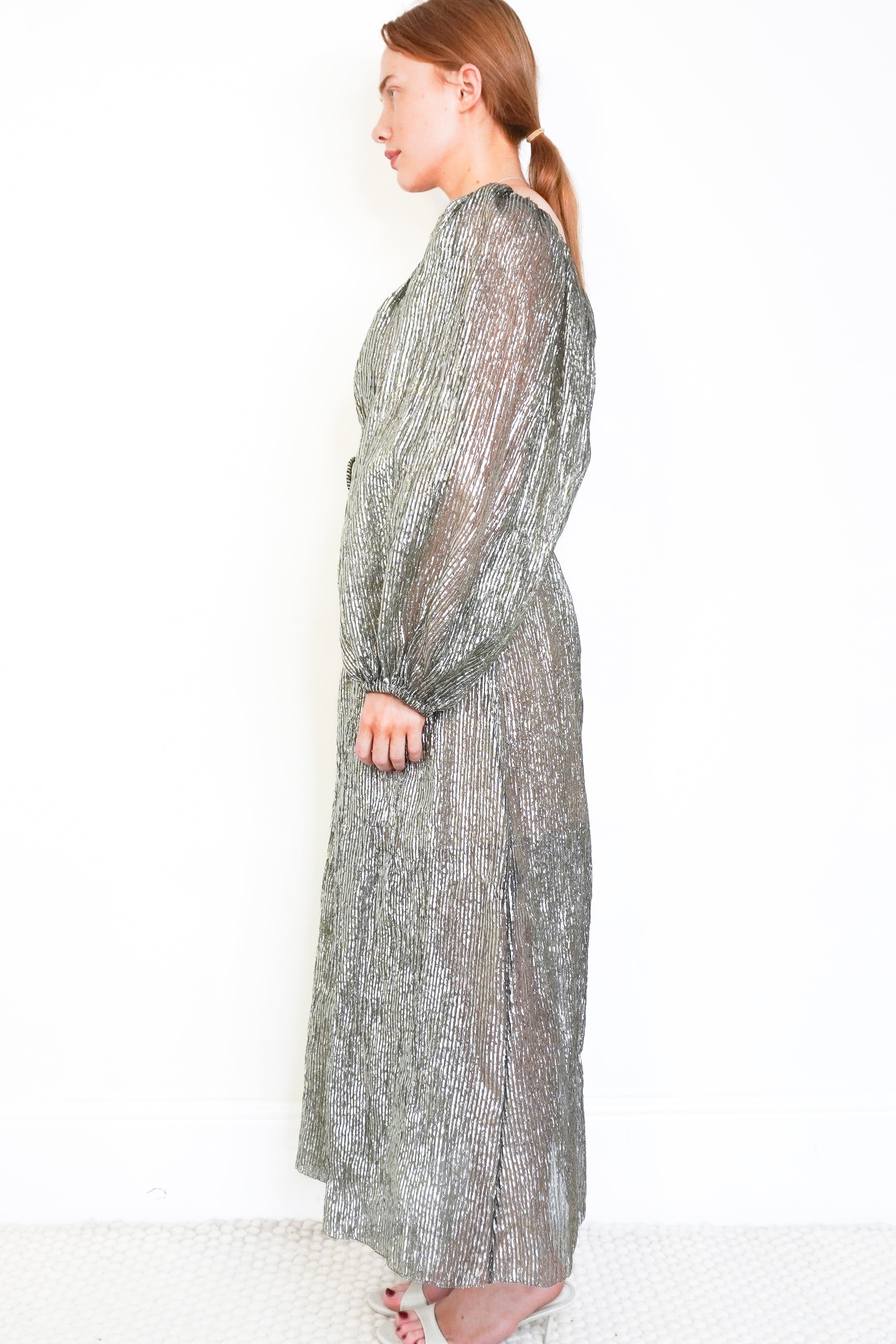 Tory Burch Silver Metallic Dress with Camisole side photo chelsea london