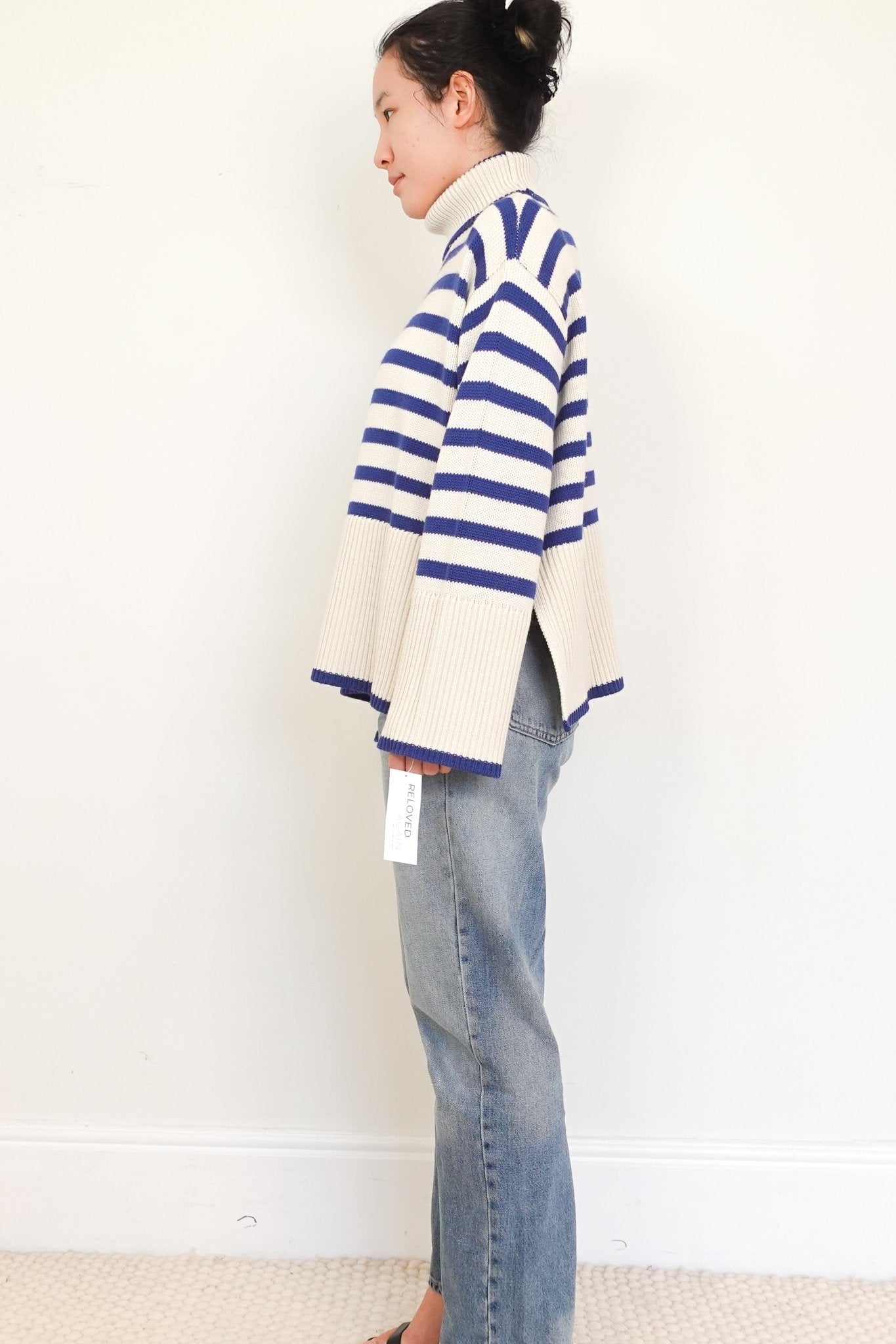 Toteme Blue Signature Striped Turtleneck Sweater RRP £450 | Authentic Preloved - Reloved Again