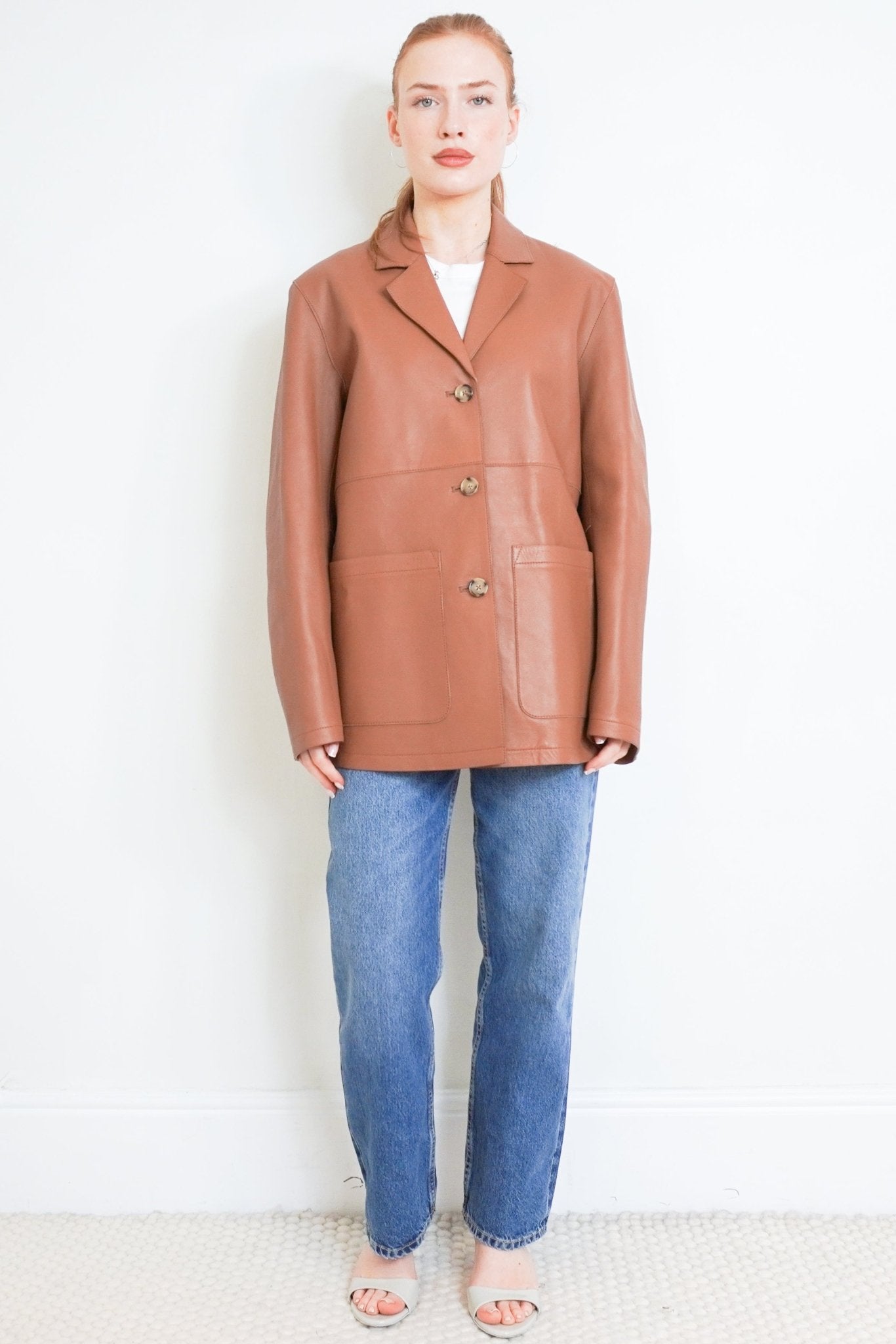 Toteme-Brown-Leather-Blazer-Front-Picture-Chelsea-London