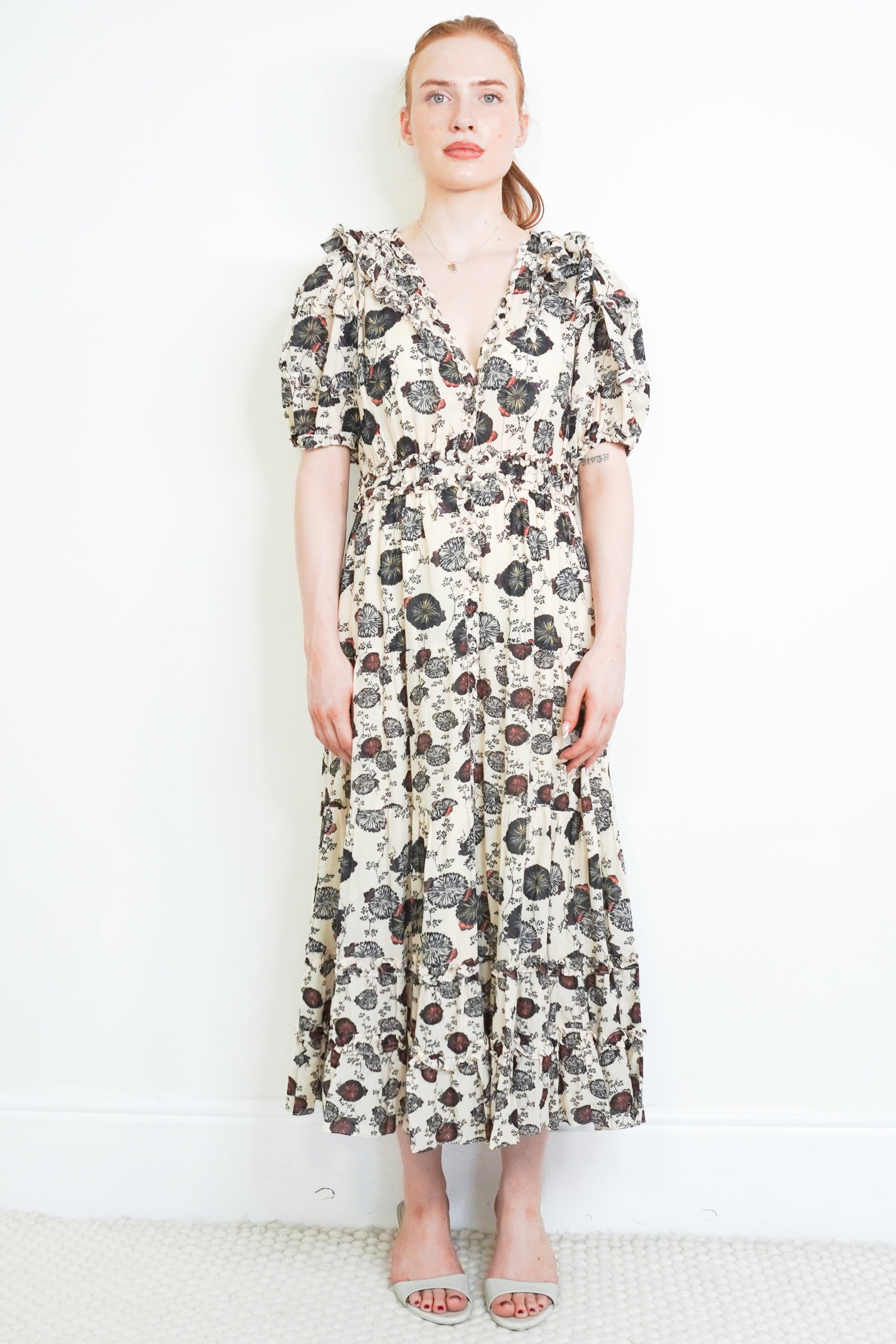 Ulla Johnson Cream Floral Ruffle Dress front photo chelsea london