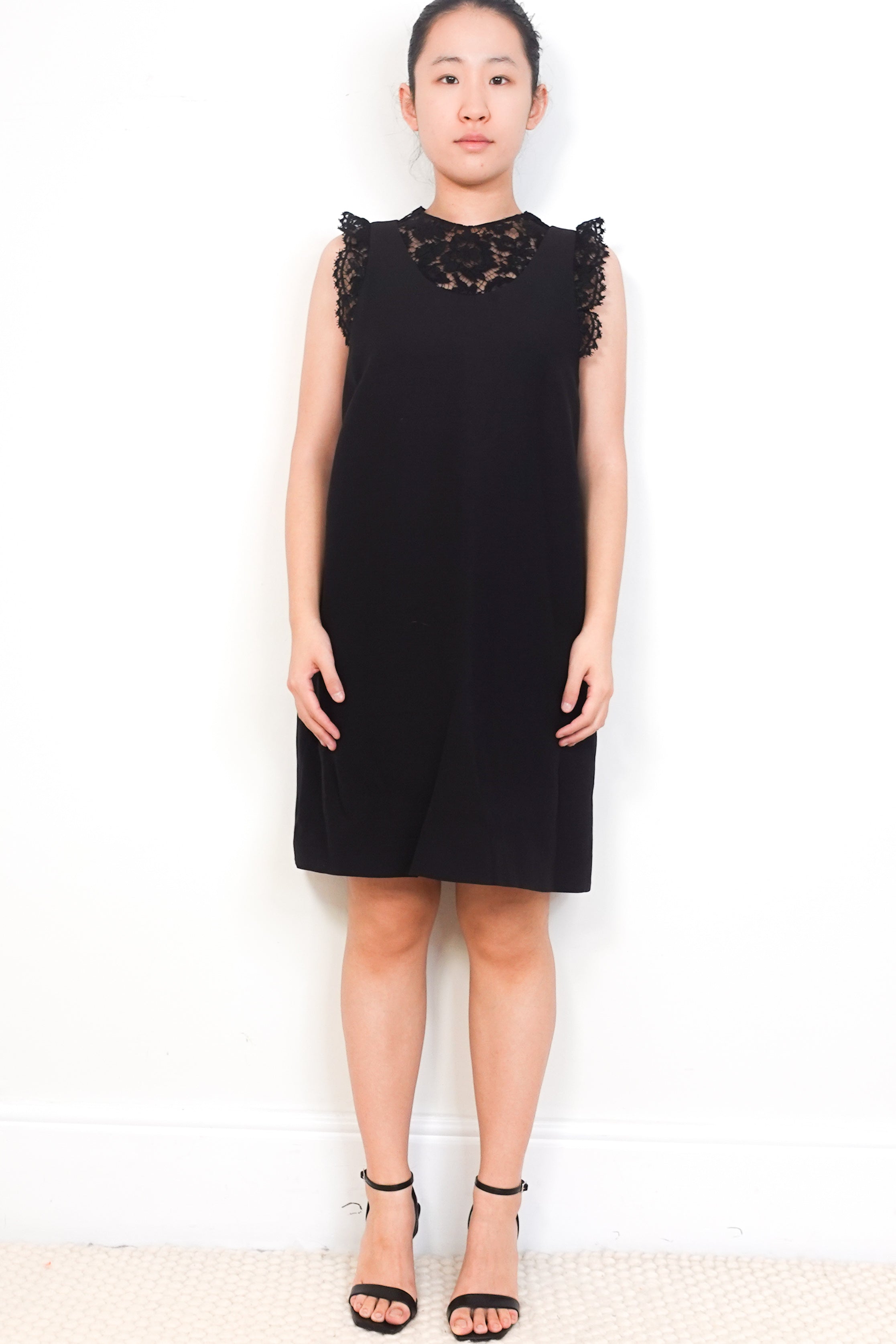 Valentino-Black-Lace-Shoulder-Mini-Dress-front-picture-Chelsea-London