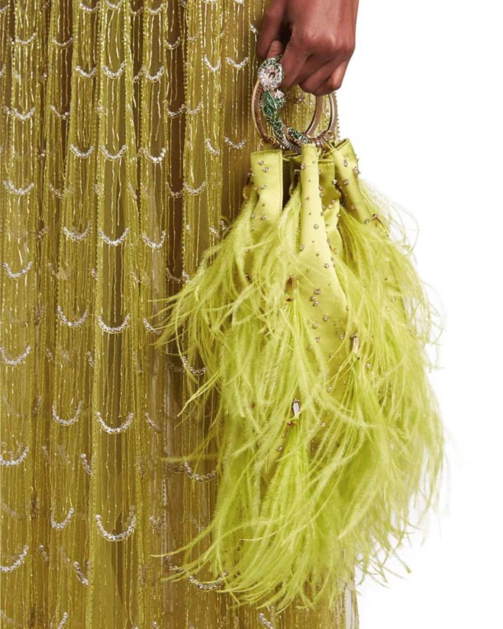 NEW Green glam feathered embellished clutch RRP £3600