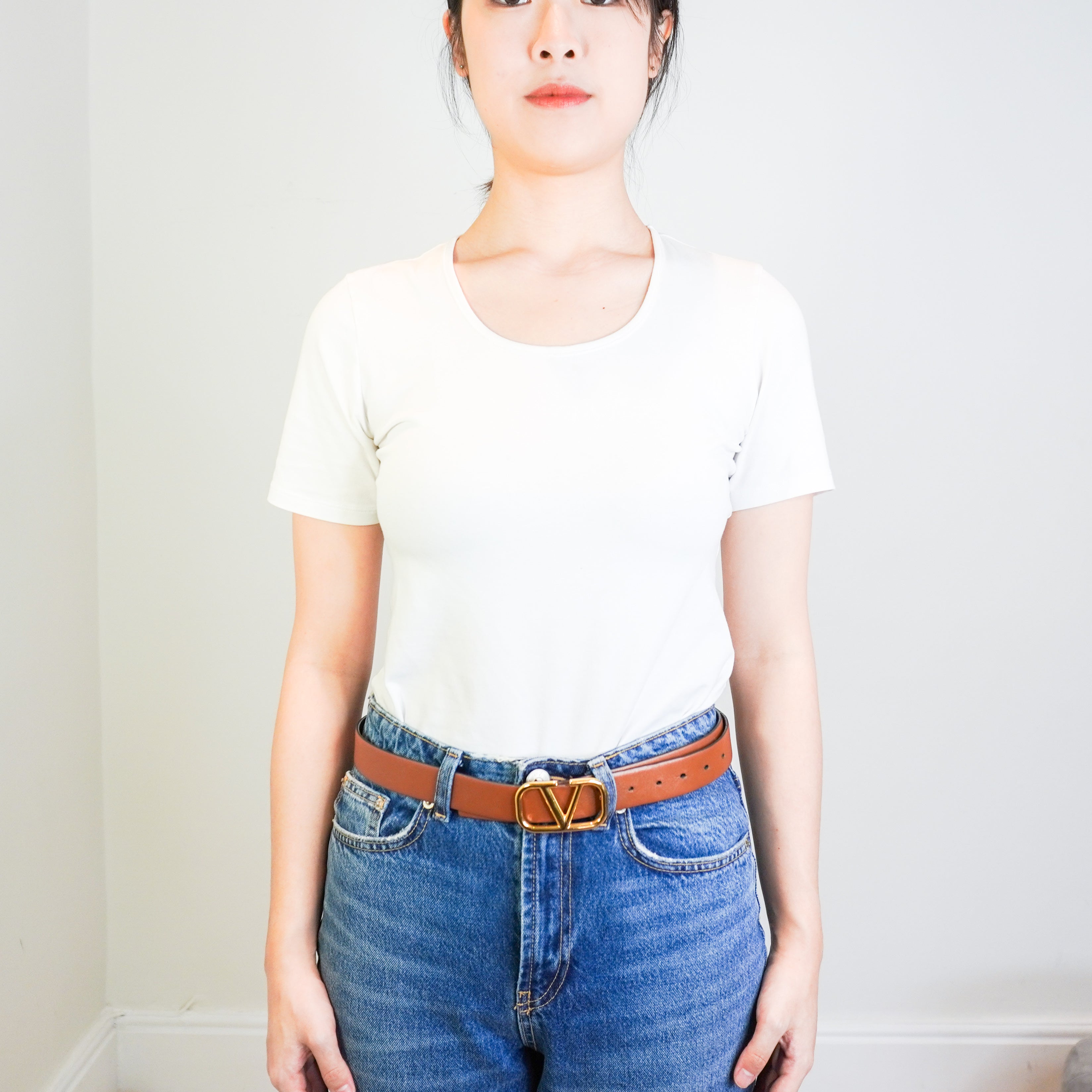 Valentino-Gold-V-Logo-Reversible-Belt-in-Black-&-Brown-model-picture-Chelsea-London