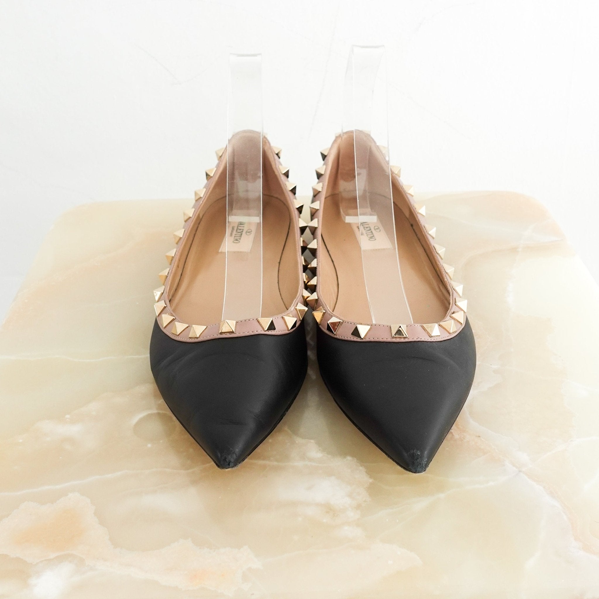 Valentino Rockstud Black Gold and Mauve Flats RRP £700 | Authentic Preloved - Reloved Again