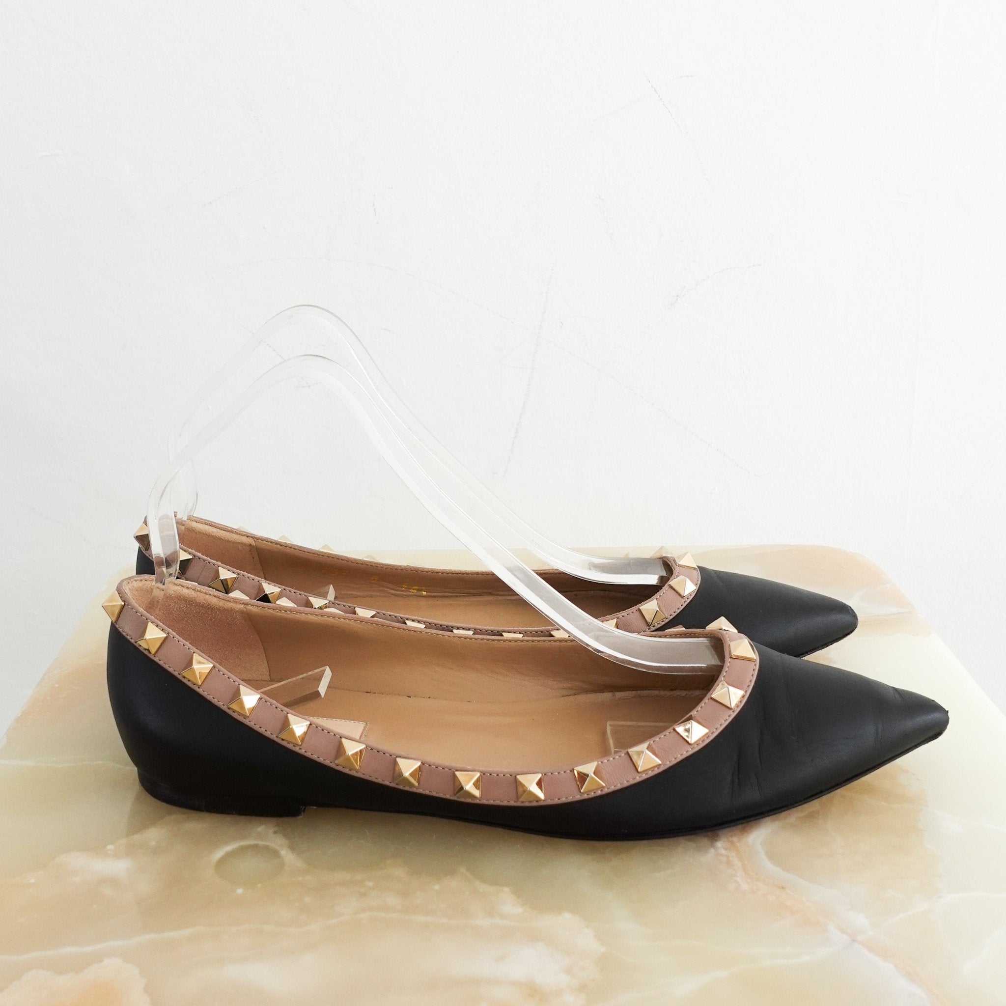 Valentino Rockstud Black Gold and Mauve Flats RRP £700 | Authentic Preloved - Reloved Again